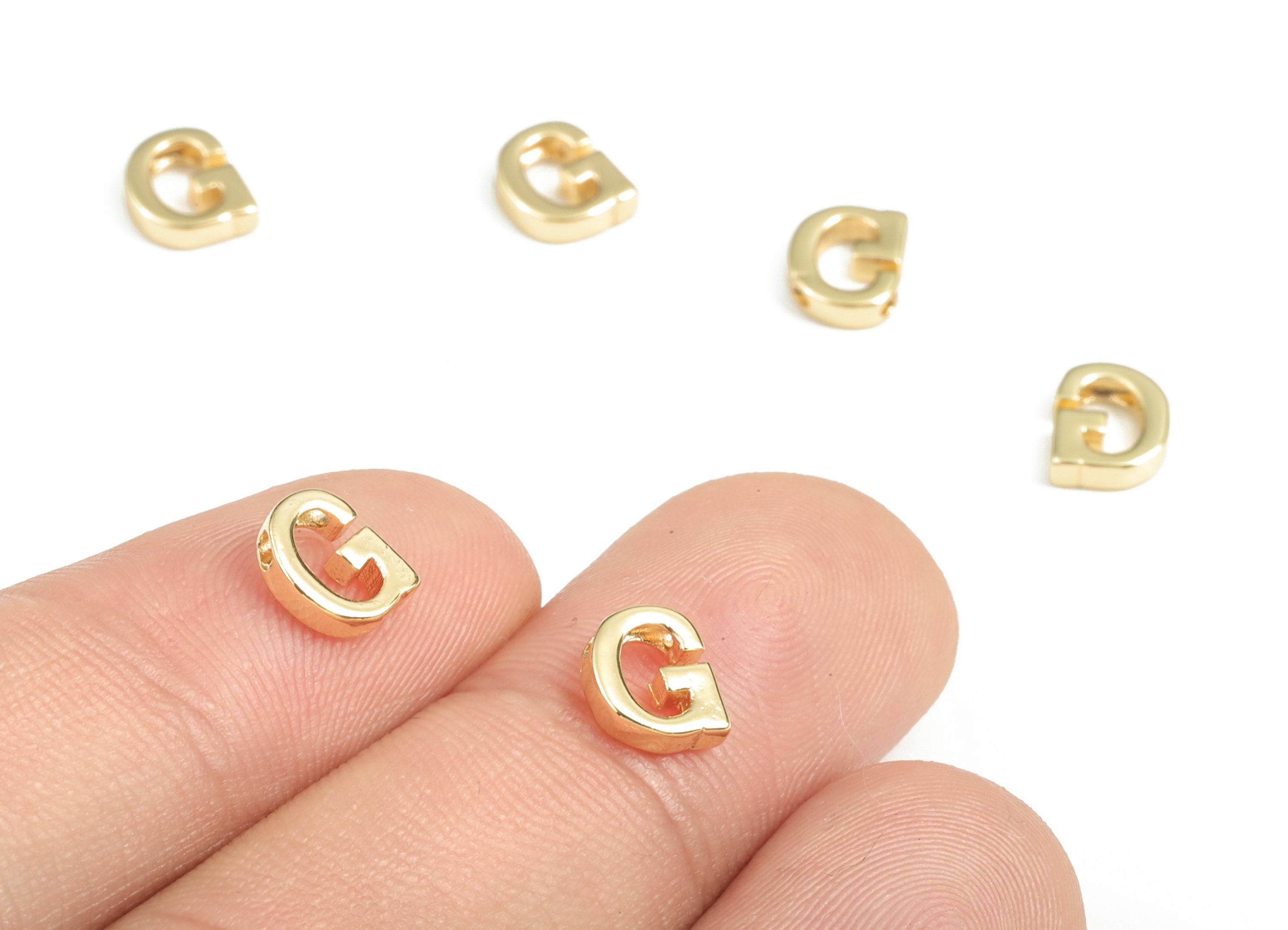 Brass Capital Letter G Charm – Bracelet Initial Bead – Brass Necklace Charm – 18k Real Gold Plated Alphabet Bead–7.29x6.01x1.91mm – RGP2854G - DOMEDBAZAAR