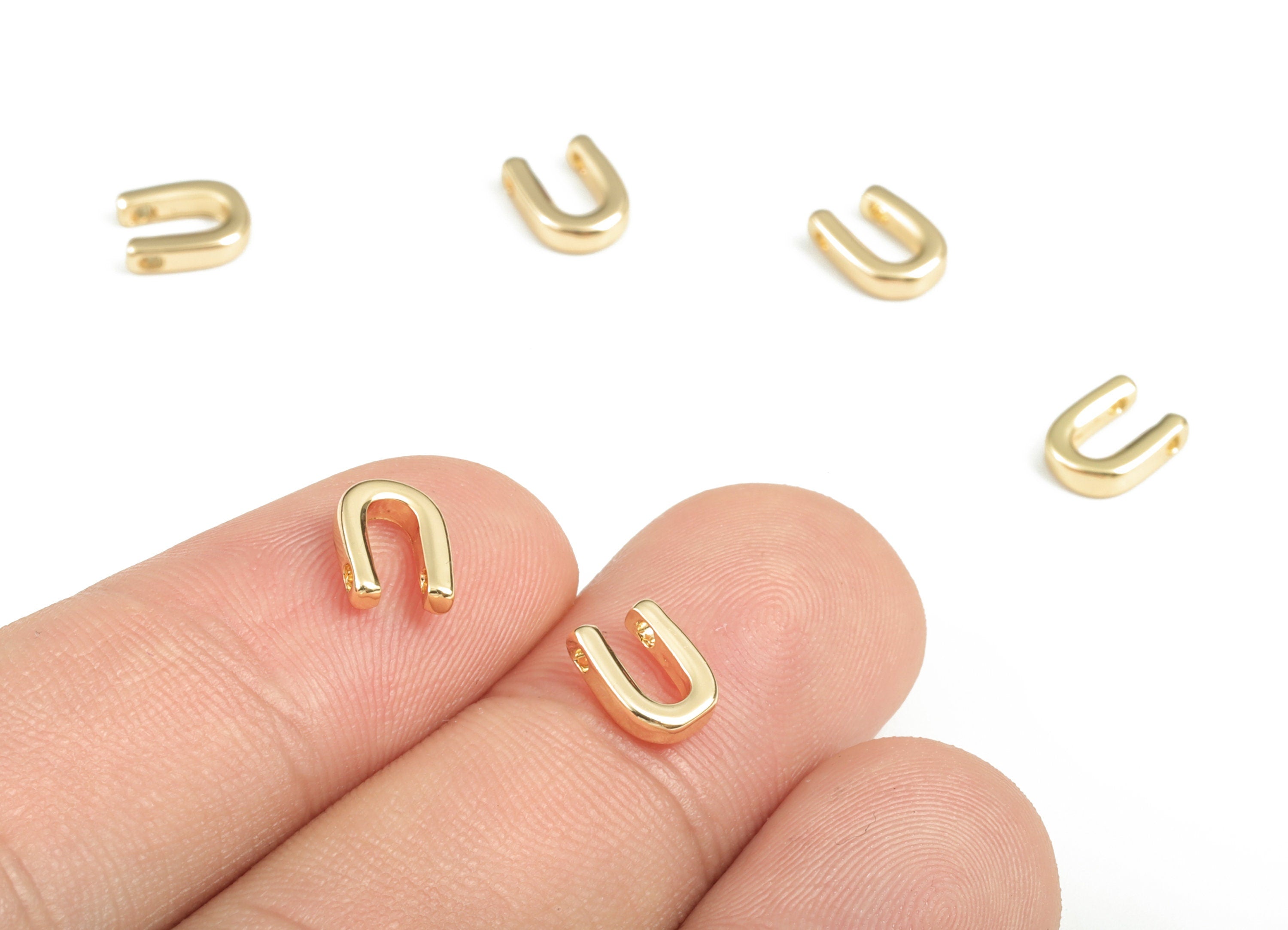 Brass Capital Letter U Charm – Bracelet Initial Beads – Brass Necklace Charms – 18k Real Gold Plated Alphabet –7.7x5.94x1.96mm – RGP2854U - DOMEDBAZAAR