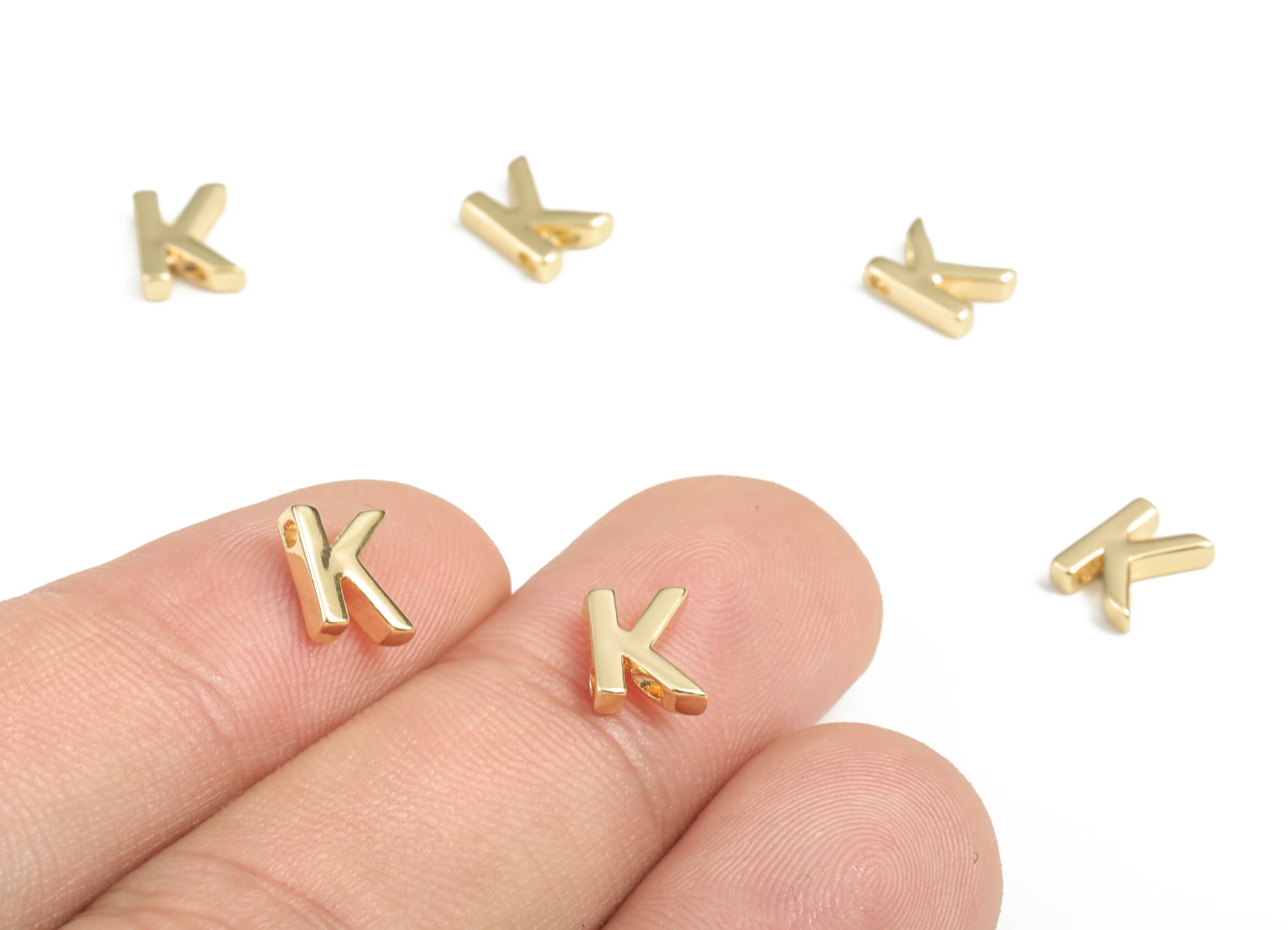 Brass Capital Letter K Charm – Brass Initial Beads – Brass Necklace Charms – 18k Real Gold Plated Alphabet Beads–7.61x6.01x1.99mm – RGP2854K - DOMEDBAZAAR