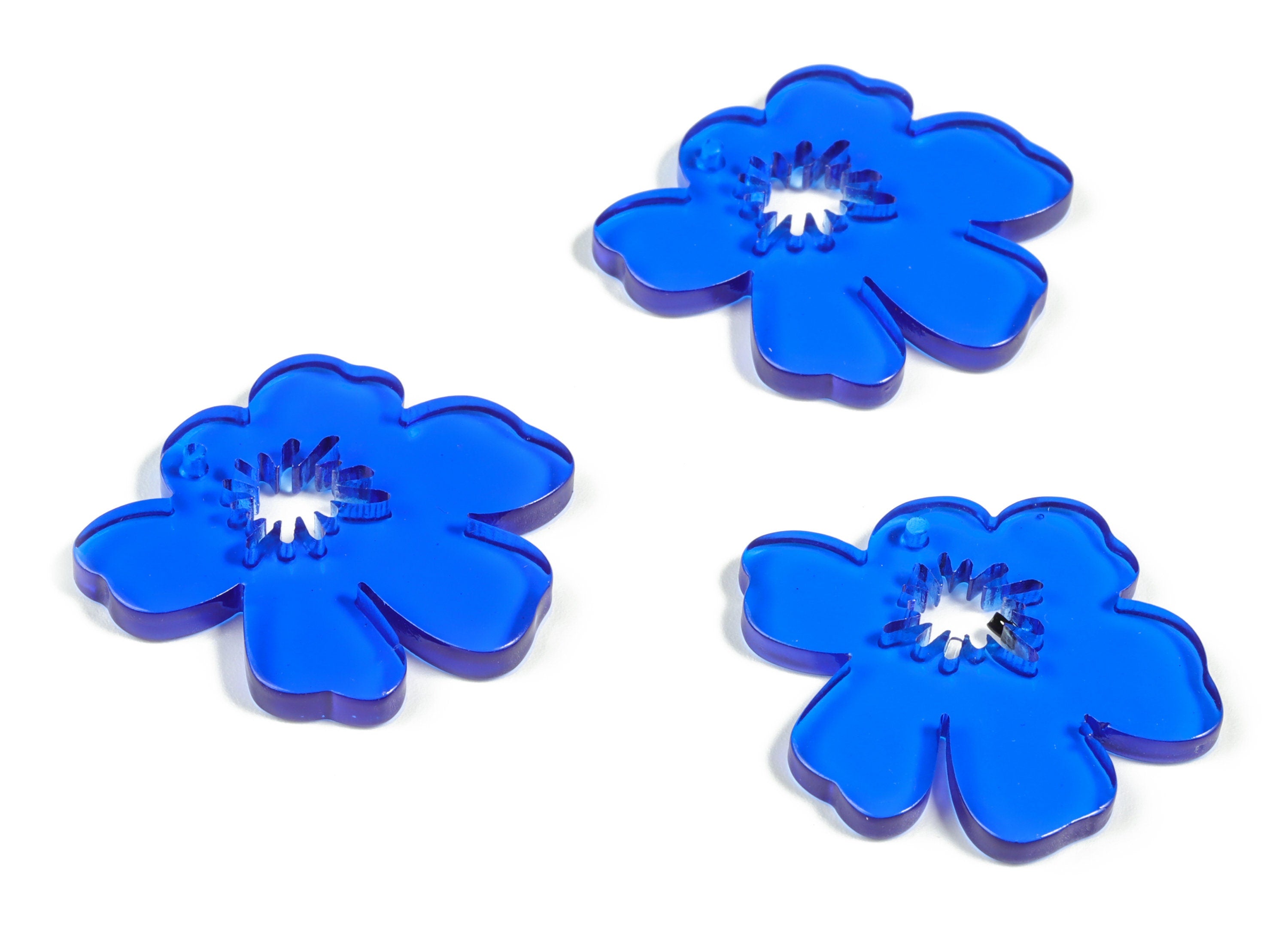 Acrylic Splash Earring Charm - Blue Flower Earrings - Earring Findings - Jewelry Supplies - Color Code:A70 - 34.77x30.41x2.86mm - AC1923-A70 - DOMEDBAZAAR