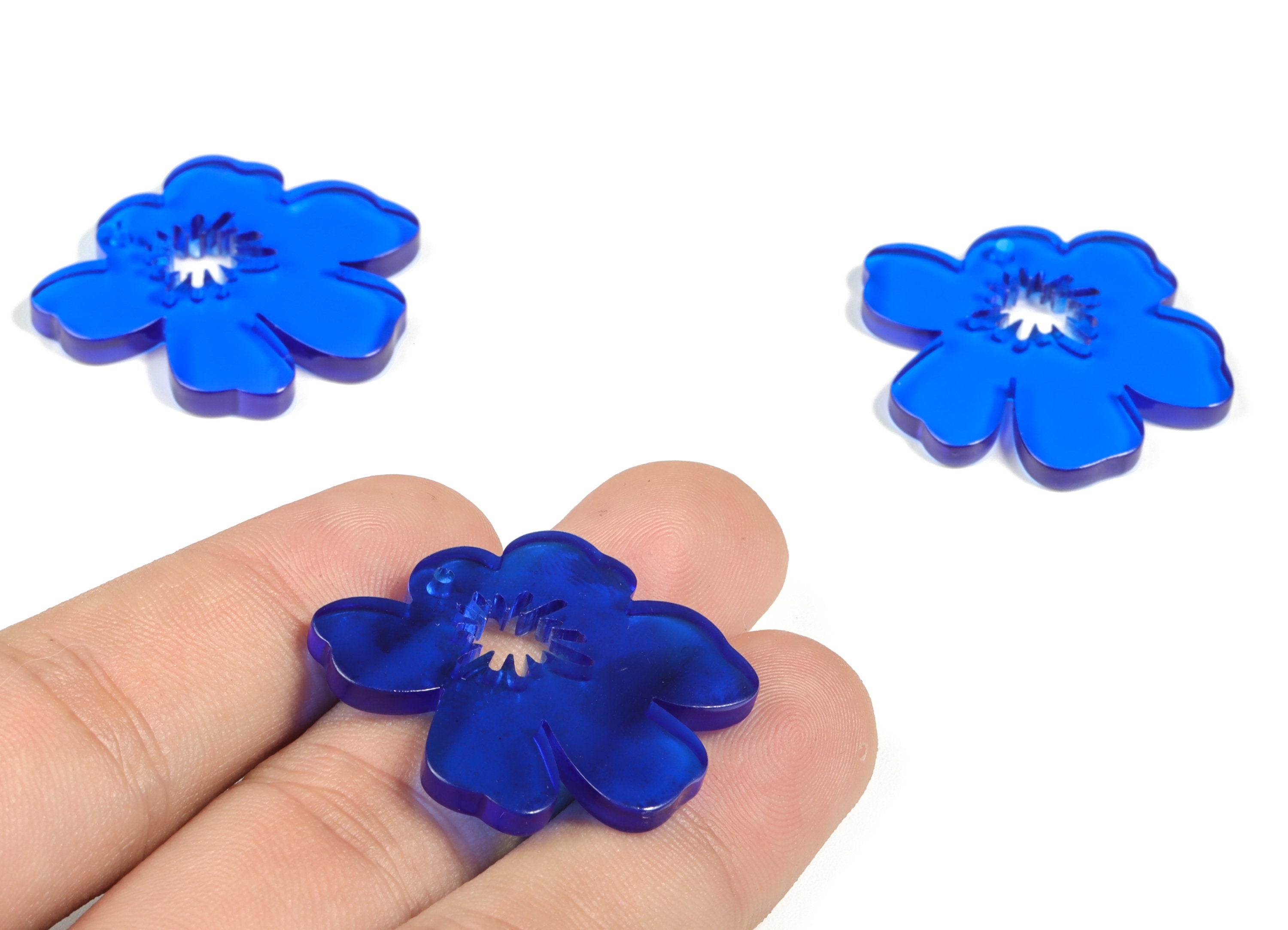 Acrylic Splash Earring Charm - Blue Flower Earrings - Earring Findings - Jewelry Supplies - Color Code:A70 - 34.77x30.41x2.86mm - AC1923-A70 - DOMEDBAZAAR