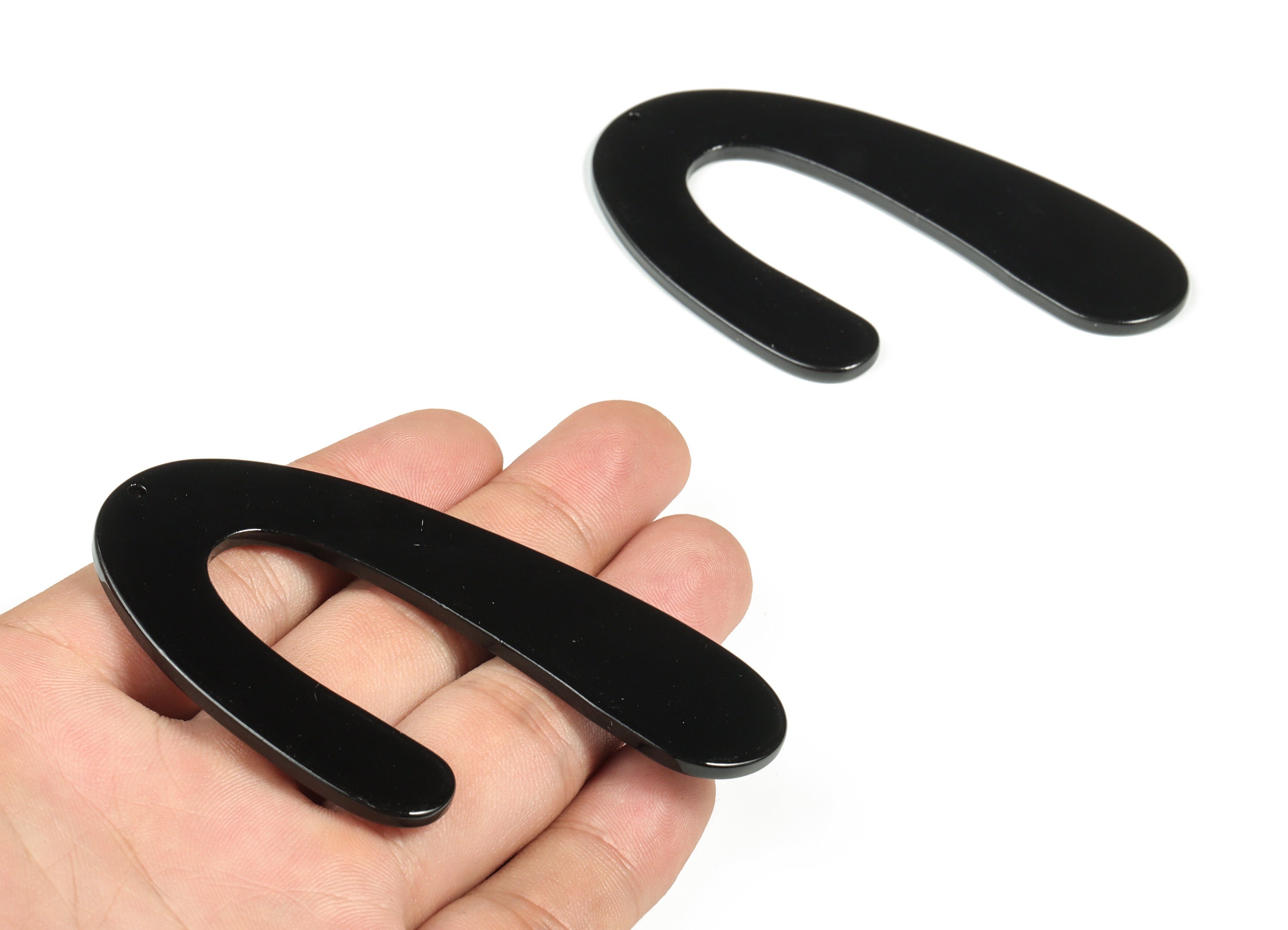 Acrylic U Earring Charms – Black Acrylic U Pendant - Earring Finding - Jewelry Supplies - Color Code: A66 - 82.47x50.43x2.71mm - AC2209-A66 - DOMEDBAZAAR