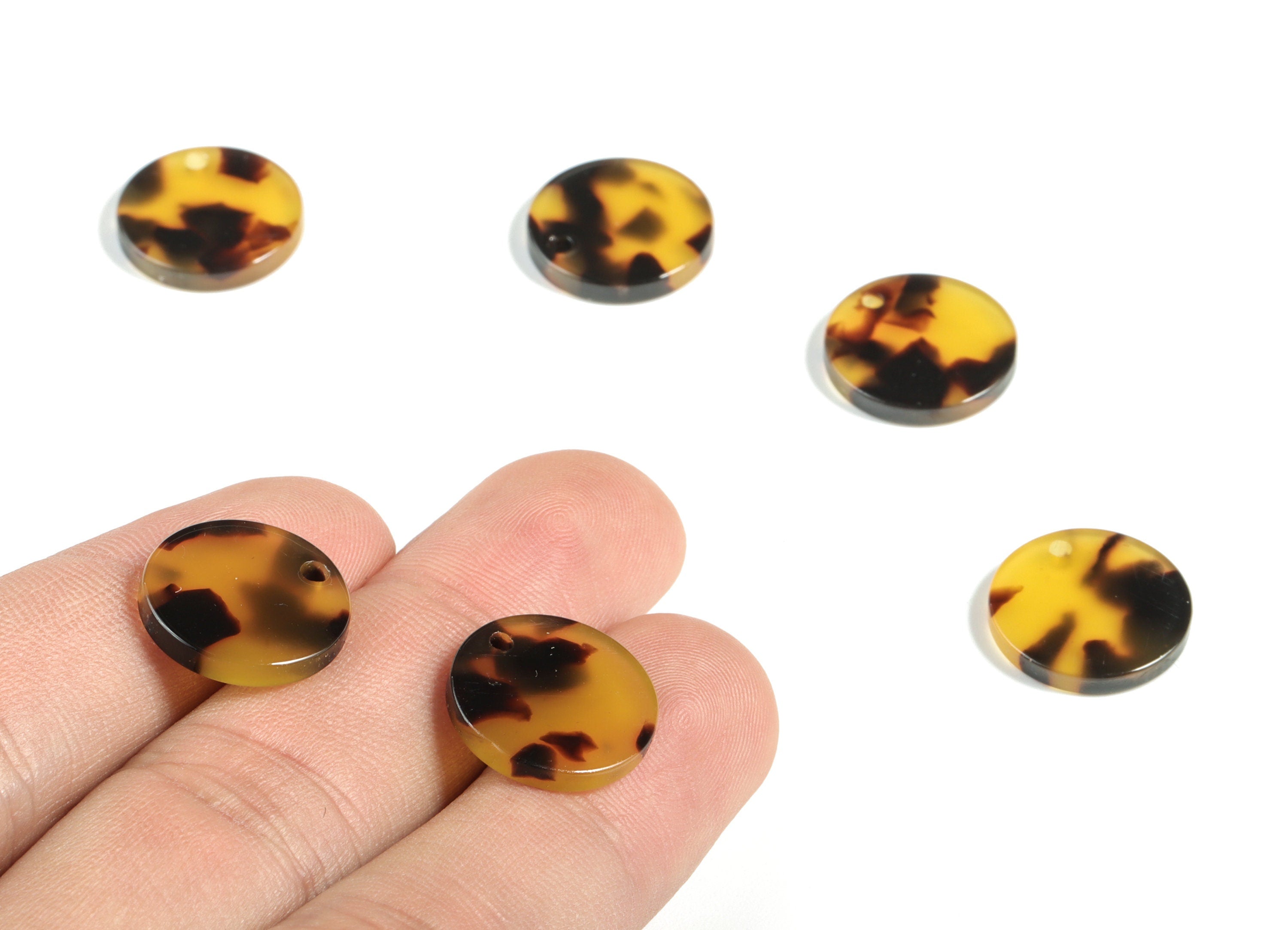 Acetate Round Charms - Round Pendant - Tortoise Shell Earrings - Jewelry Supplies - Color Code: A02 - 15.7x15.7x2.7mm - AC1675-A02 - DOMEDBAZAAR