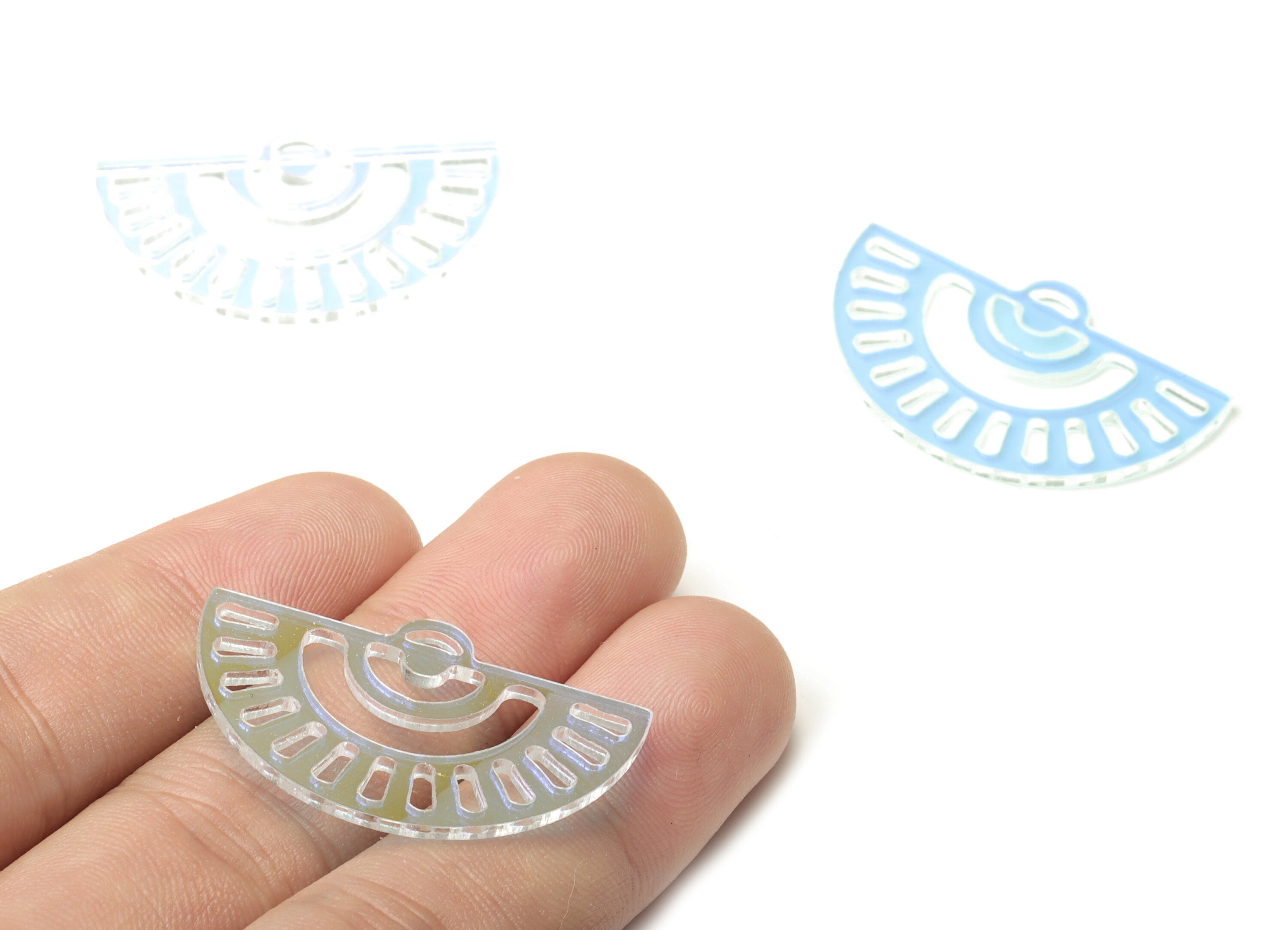 Colorful Acrylic Half Moon Earring Charms - Semicircle Rainbow Pendant - Jewellery Supplies - Color Code:A575 - 35.6x22x1.7mm - AC2236-A575 - DOMEDBAZAAR