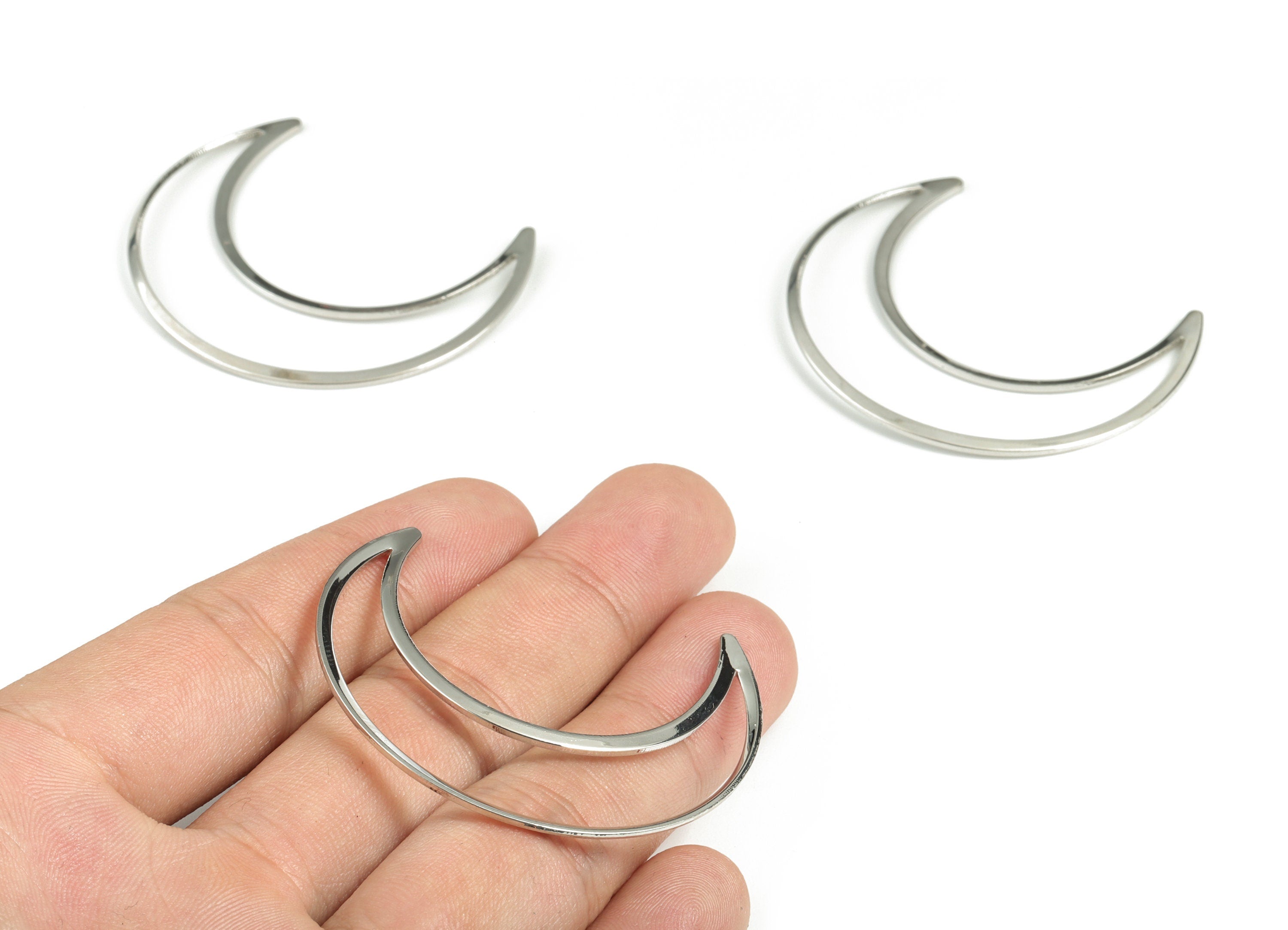 Brass Crescent Moon Pendant – Open Moon Charm - Silver Plated Over Brass – Jewelry Earring Findings - 50x41x1.49mm – PP2069S - DOMEDBAZAAR