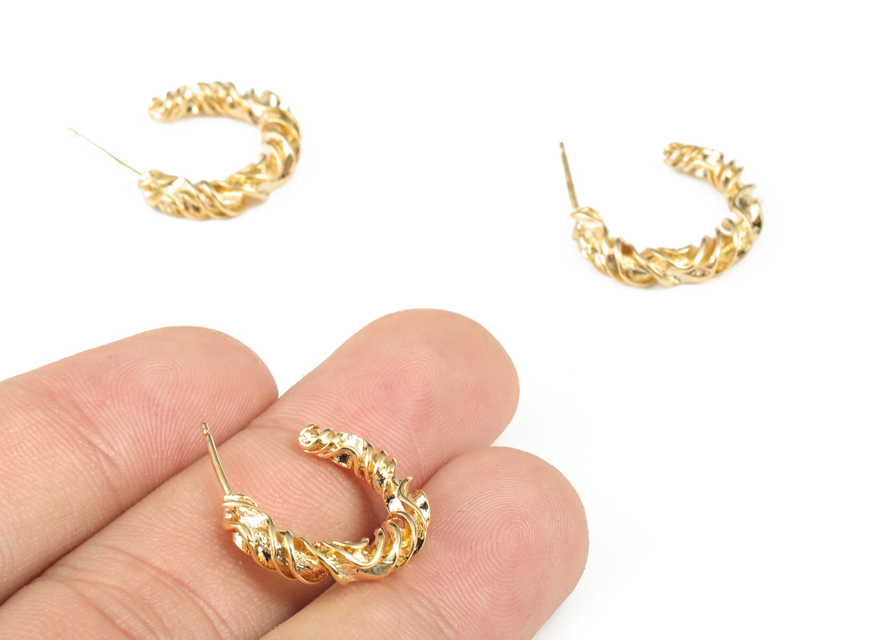 Brass Open Hoop Earrings Stud – 316 Surgical Stainless Steel Stud – Earring Finding – 18 Gold Plating – 19.76 x 17.03 x 4.08mm - RGP2896 - DOMEDBAZAAR
