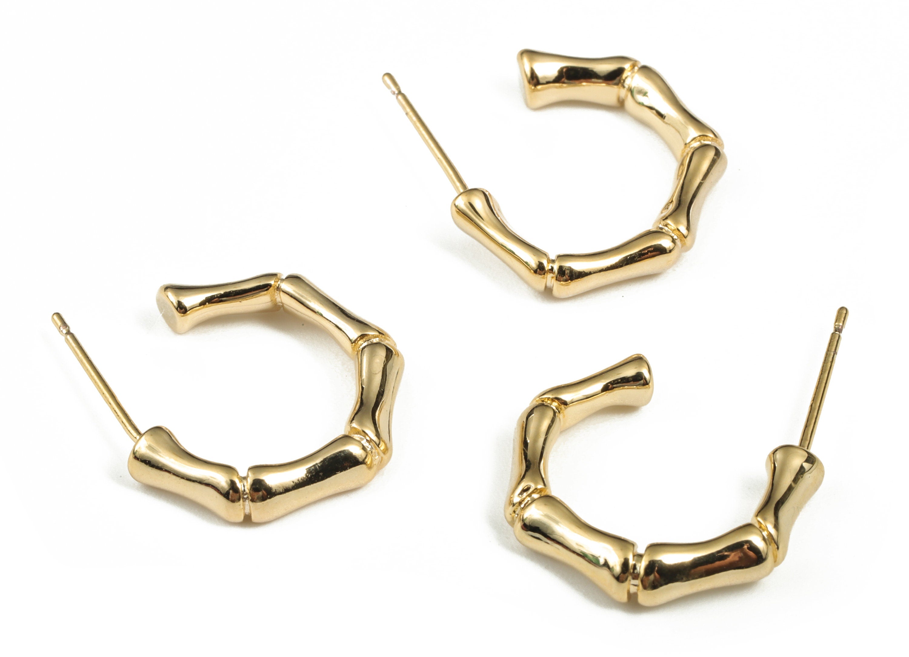 Brass C Bamboo Earring Post - Gold C Bamboo Earring Stud - 18K Real Gold Plating - 316 Surgical Stainless Steel - 18.16x14.5x3.3mm - RGP2864 - DOMEDBAZAAR