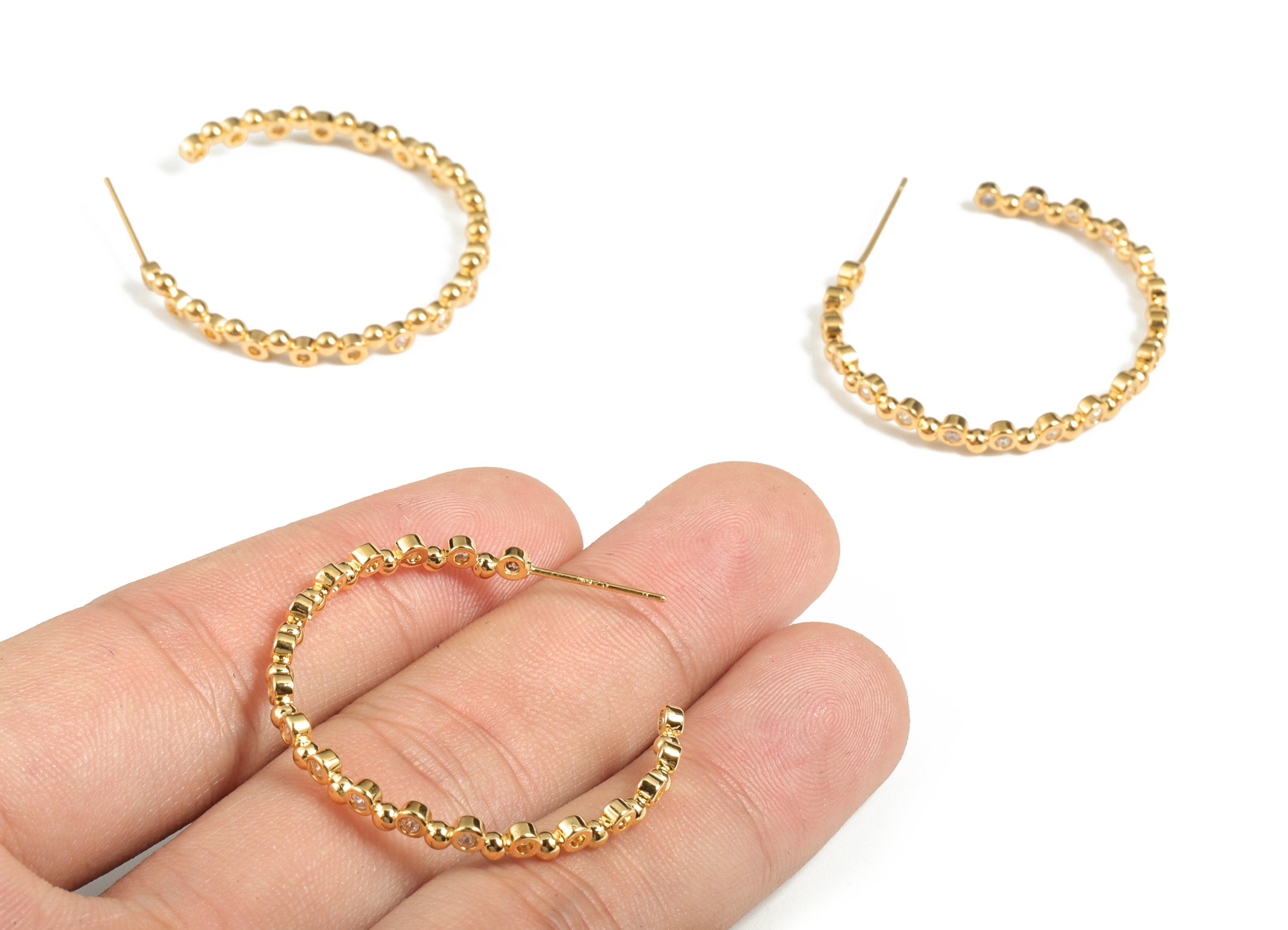 Brass Open Hoop Earrings Stud – 316 Surgical Stainless Steel Stud Zircon – Earring Finding – 18 Gold Plating – 36.65x31.38x2.2mm – RGP2859 - DOMEDBAZAAR