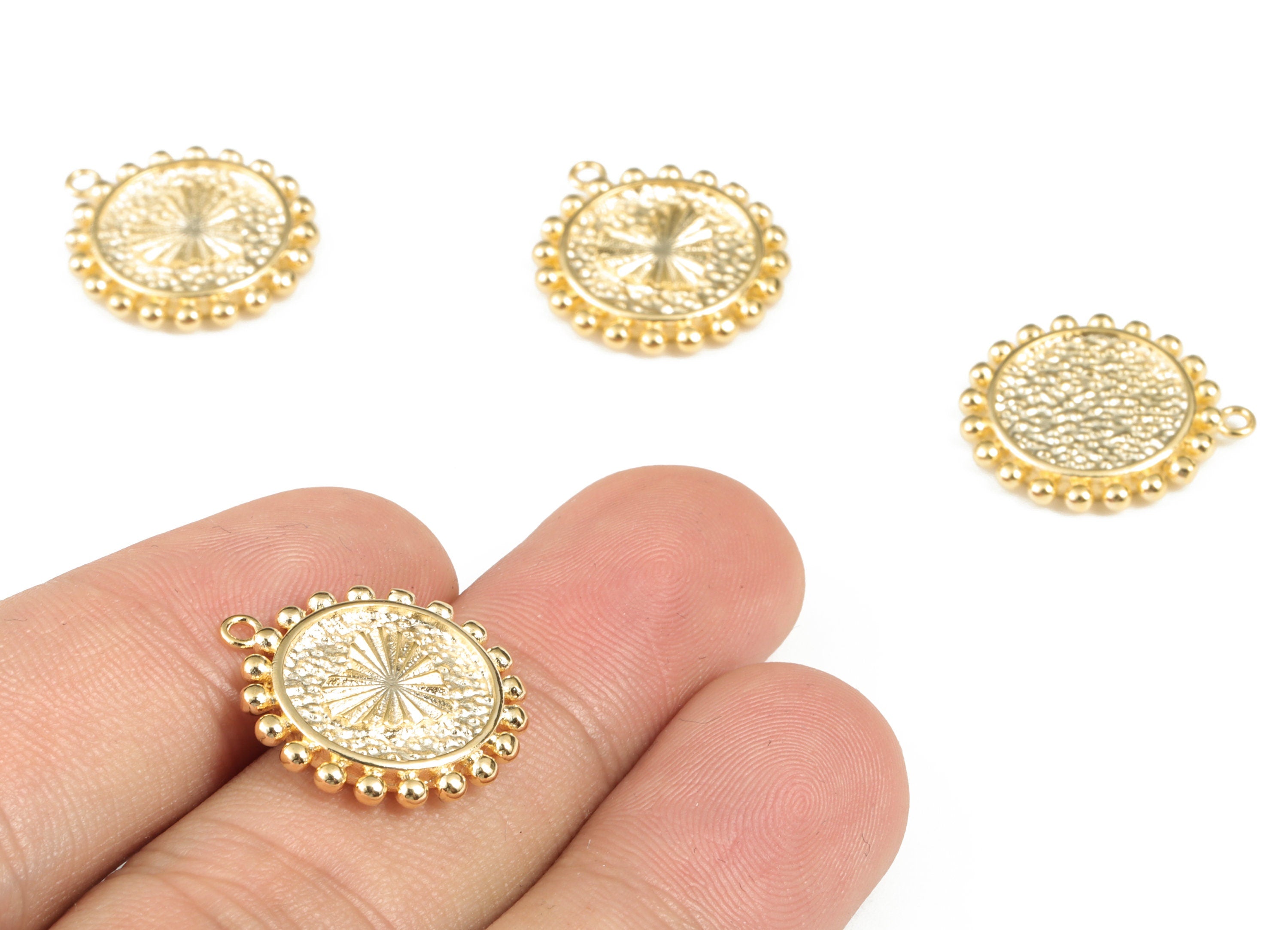 Round Gold Plated Brass Leaf Shape Charm - 18K Real Gold Plating – Earring Charm – Jewelry Supplies - 19.87 × 17.71 × 2.48mm - RGP2871 - DOMEDBAZAAR