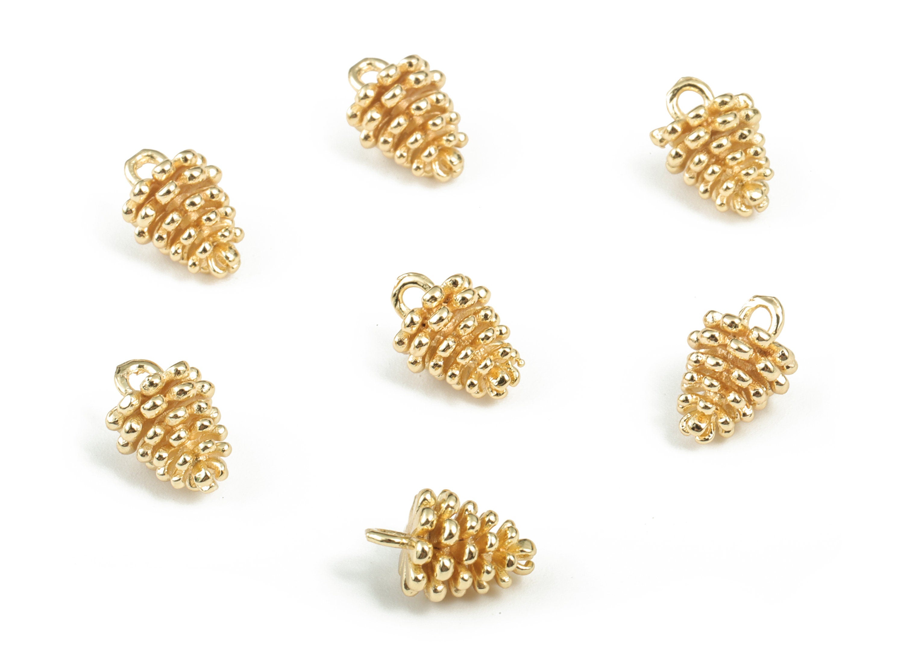 Brass Pine Earring Charms - Gold Pine Pendant - 18K Real Gold Plating - Jewelry Making Supplies - 11.62x7.78x7.48mm - RGP2875 - DOMEDBAZAAR