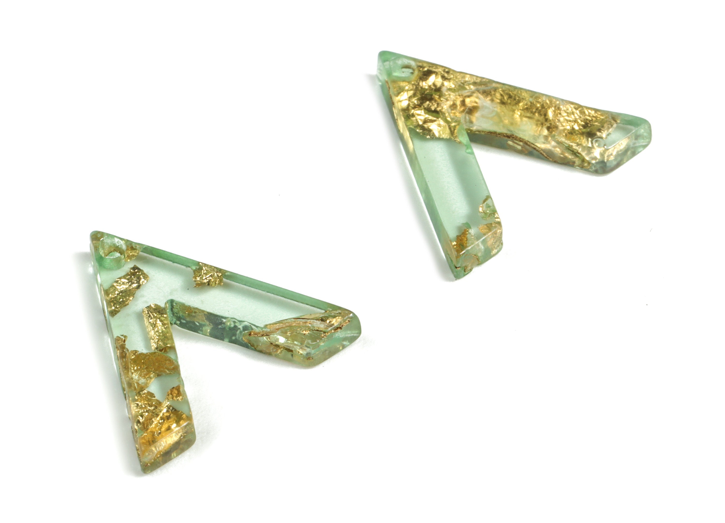 Acrylic Triangle Earring Charms - Triangle Pendant - Gold Foil & Confetti Clear Green - Color Code:A292 - 14.52x13.67x2.19mm - AC2178-A292 - DOMEDBAZAAR