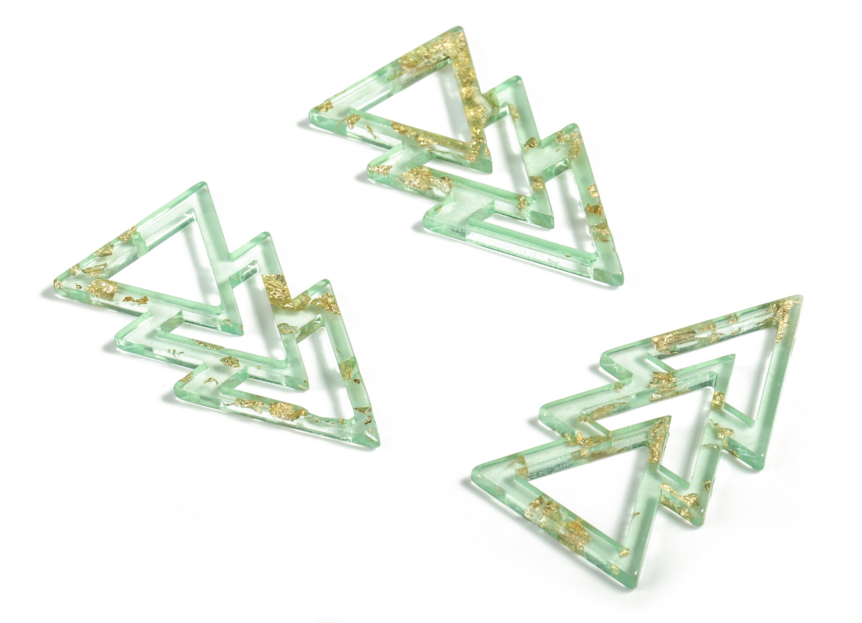 Acrylic Triangles Earring Charms - Triangles Pendant - Gold Foil & Confetti Clear Green - Color Code:A292 - 44.59x23.06x1.36mm - AC2173-A292 - DOMEDBAZAAR