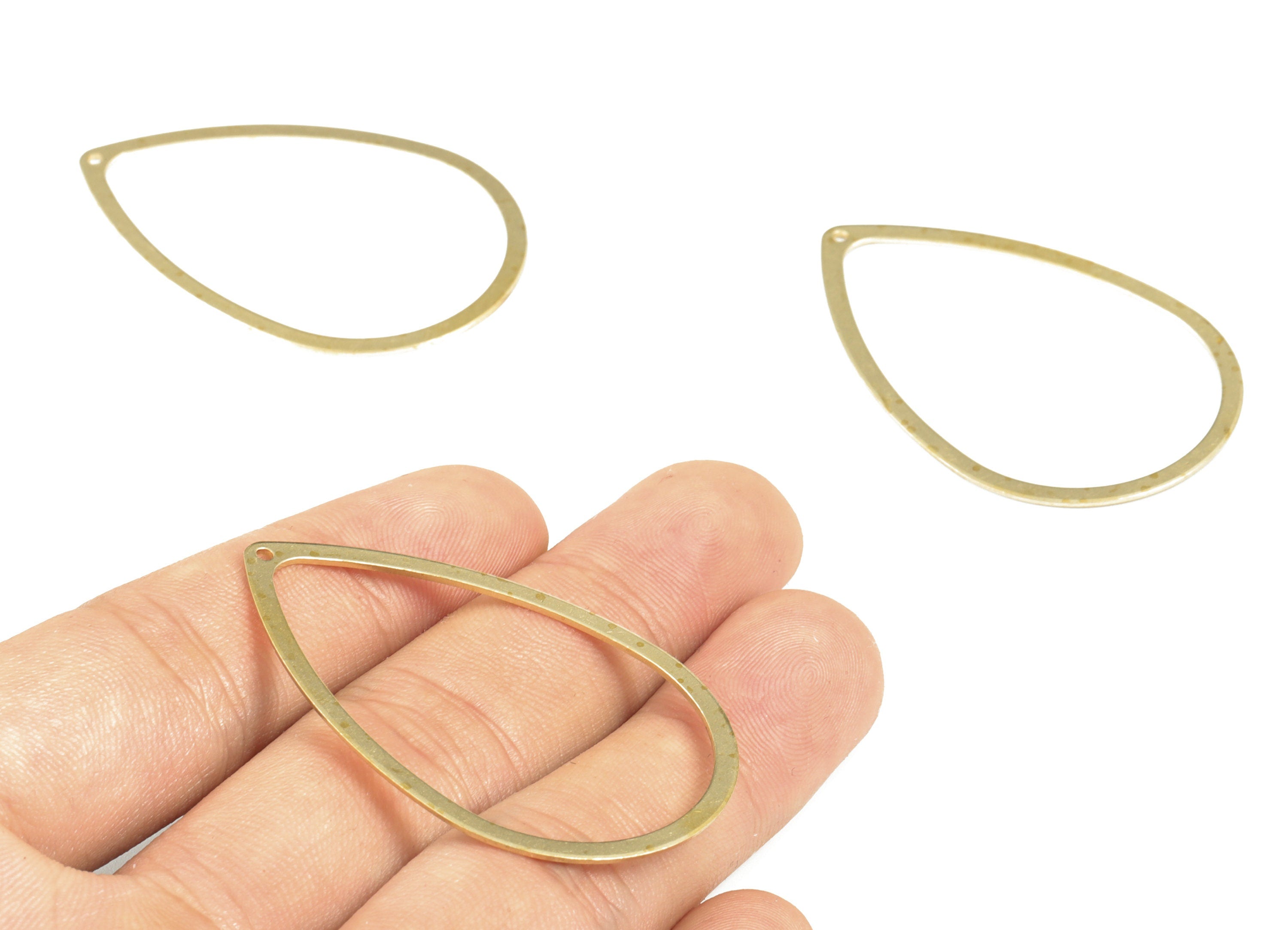 Raw Brass Large Teardrop Charms - Hollow Drop Pendant - Connector Link - Ear Wire Hoops Findings - Jewelry Supplies - 48.5x3x0.8mm - PP3837 - DOMEDBAZAAR