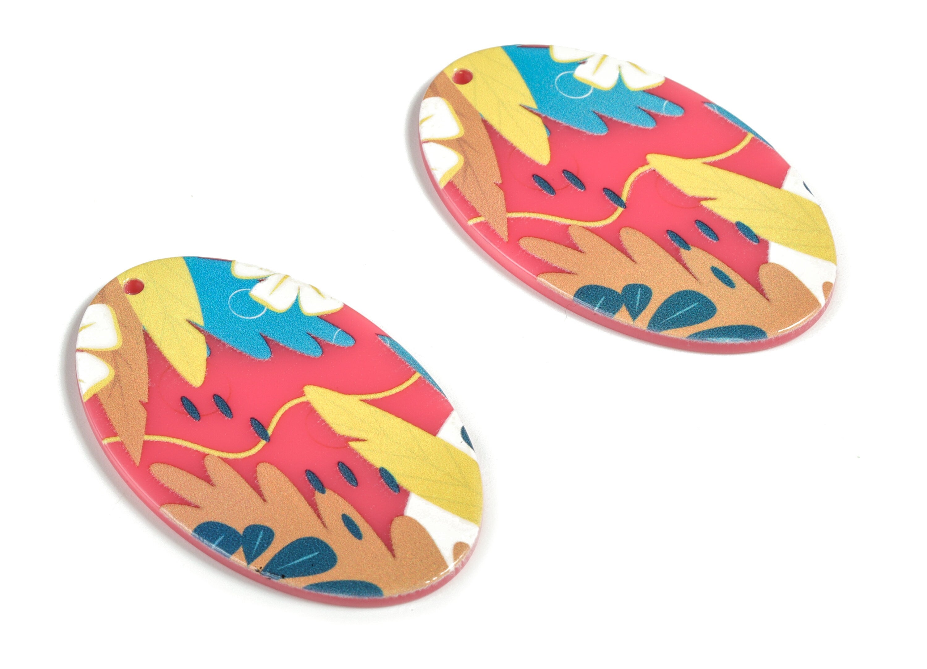 Acrylic Oval Leaf Earring Charms - Acrylic Oval Leaves Earrings - Colorful Earring Findings - Jewelry Supplies - 52.3x31.75x2.34mm - AC2215A - DOMEDBAZAAR