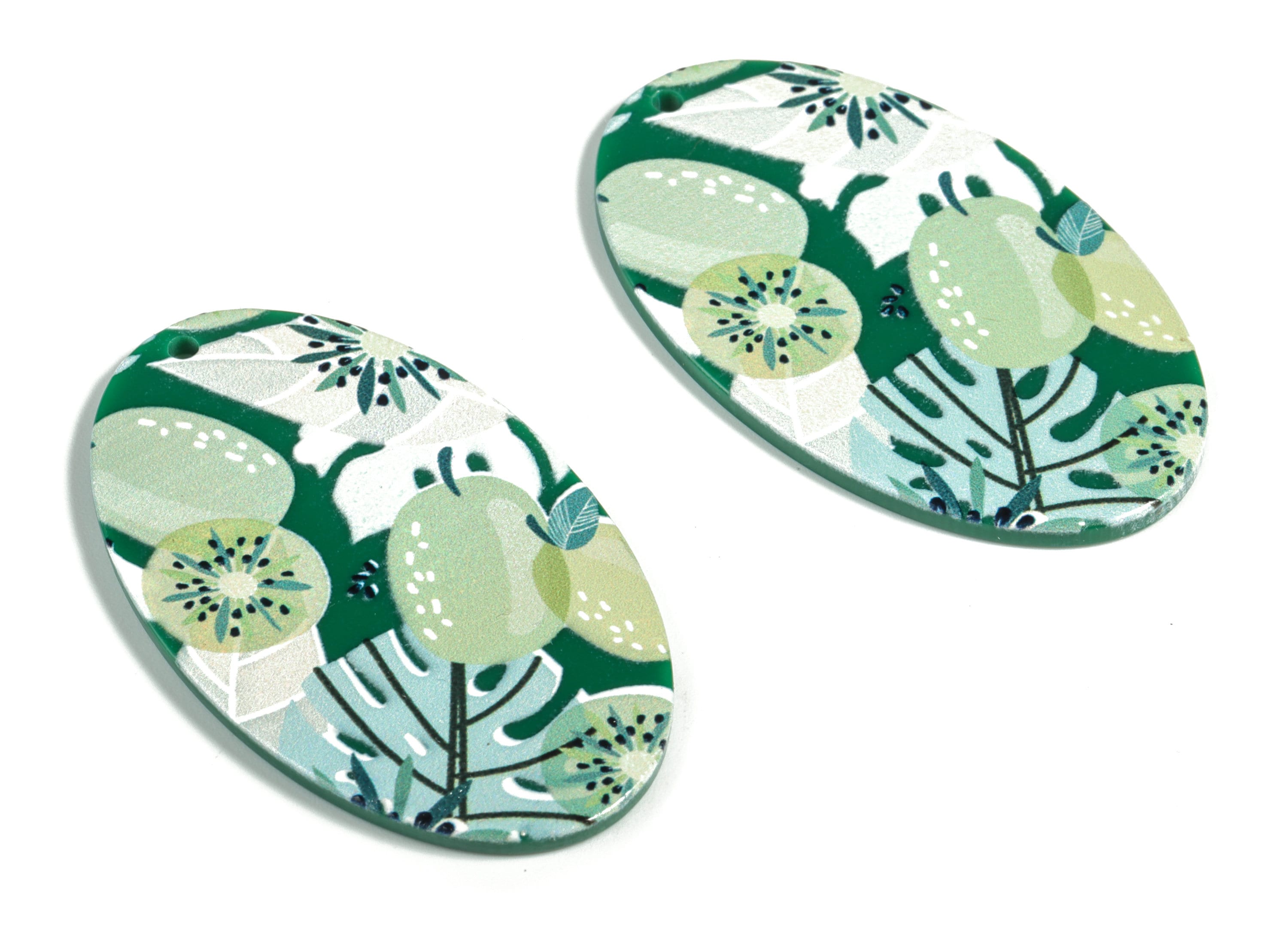 Acrylic Oval Flower Earring Charms - Acrylic Oval Leaves Earrings - Earring Findings - Jewelry Supplies - 52.31x31.53x2.2mm - AC2215B - DOMEDBAZAAR
