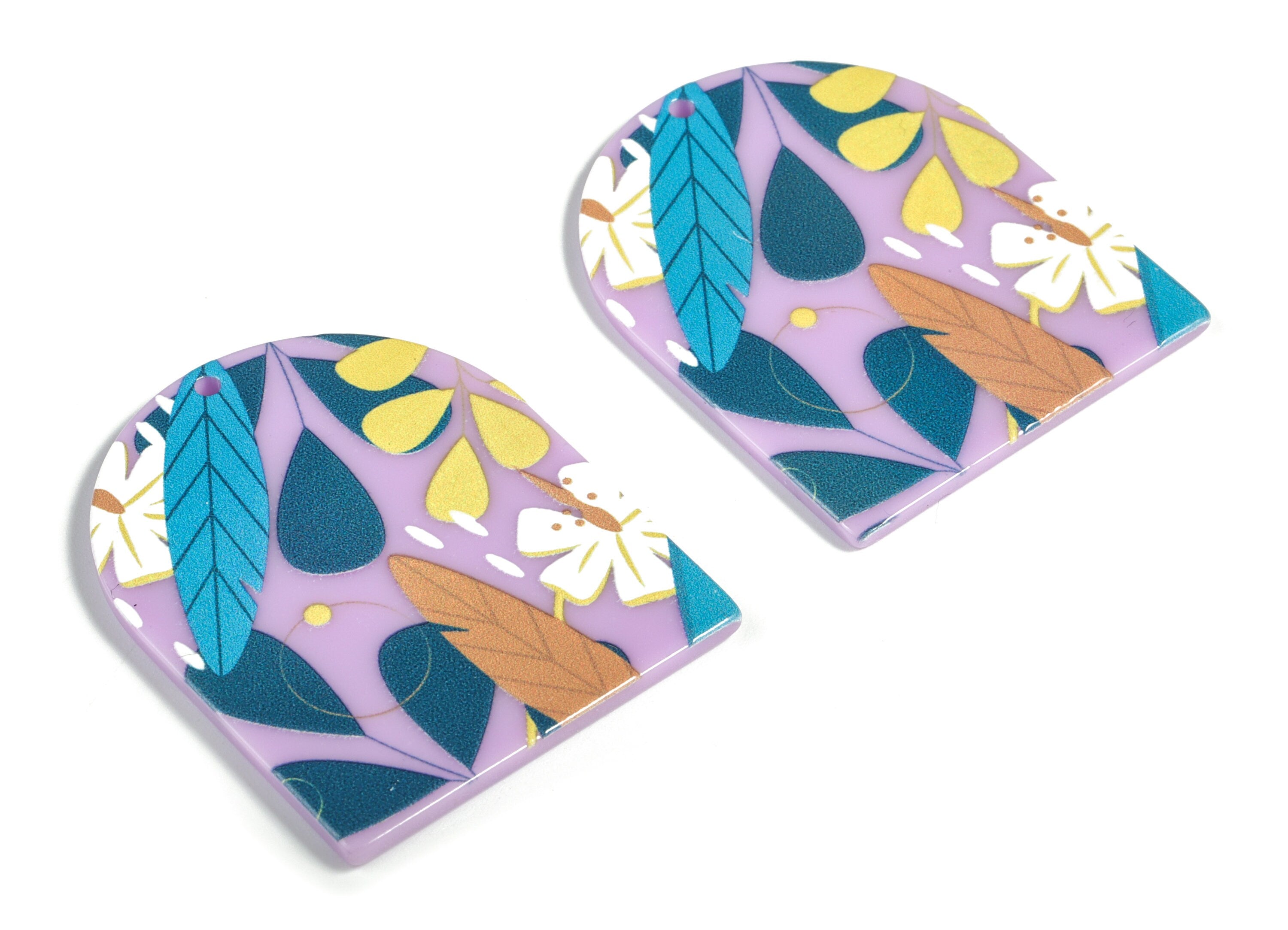 Acrylic D Flower Earring Charms - Acrylic Semi circle Leaves Earrings - Earring Findings - Jewelry Supplies - 45.07x36.51x2.3mm - AC2218 - DOMEDBAZAAR