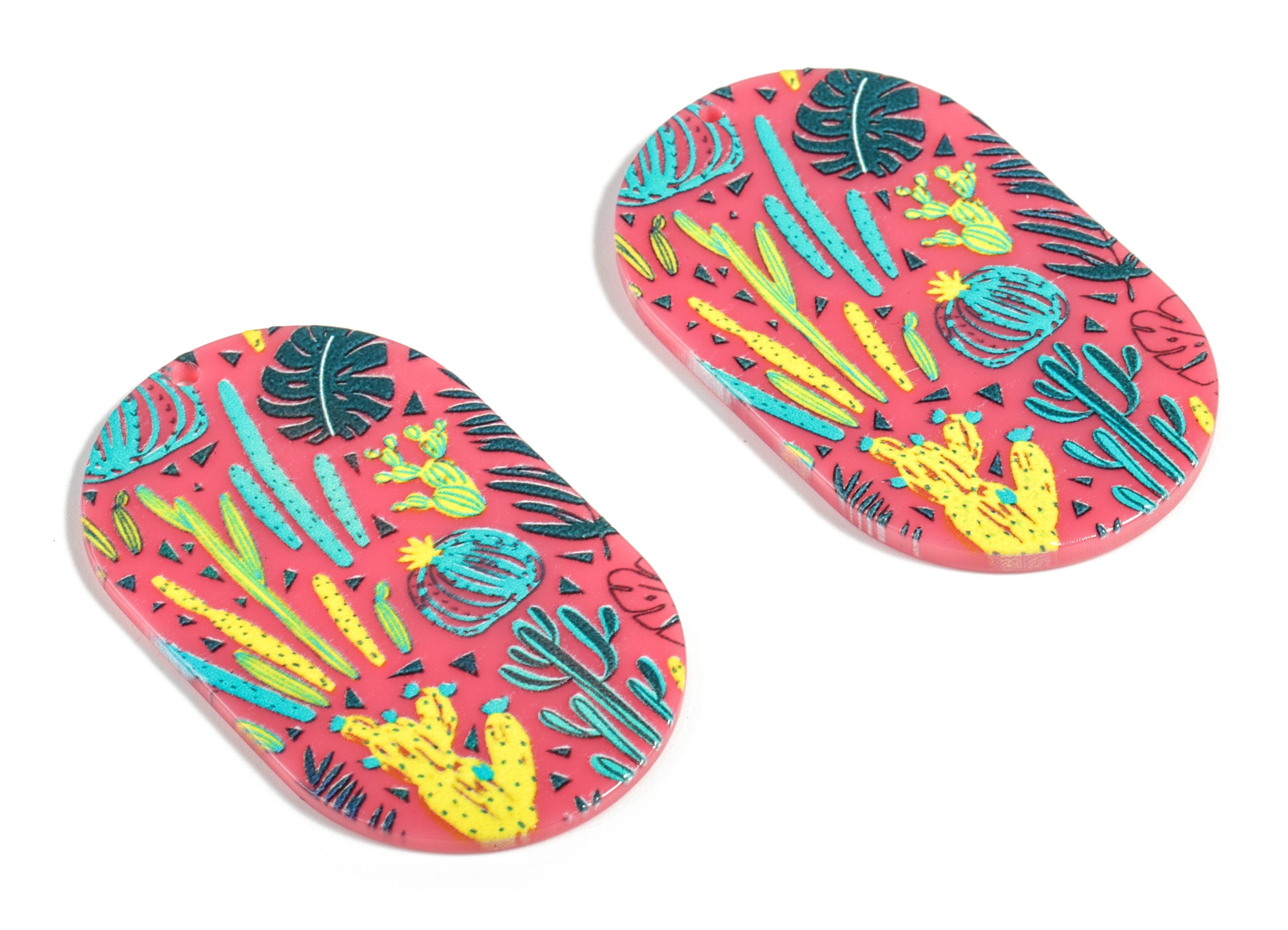 Acrylic Oval Leafs Earring Charms - Acrylic Oval Leaves Earrings - Earring Findings - Jewelry Supplies - 46.73x36.56x2.61mm - AC2217 - DOMEDBAZAAR