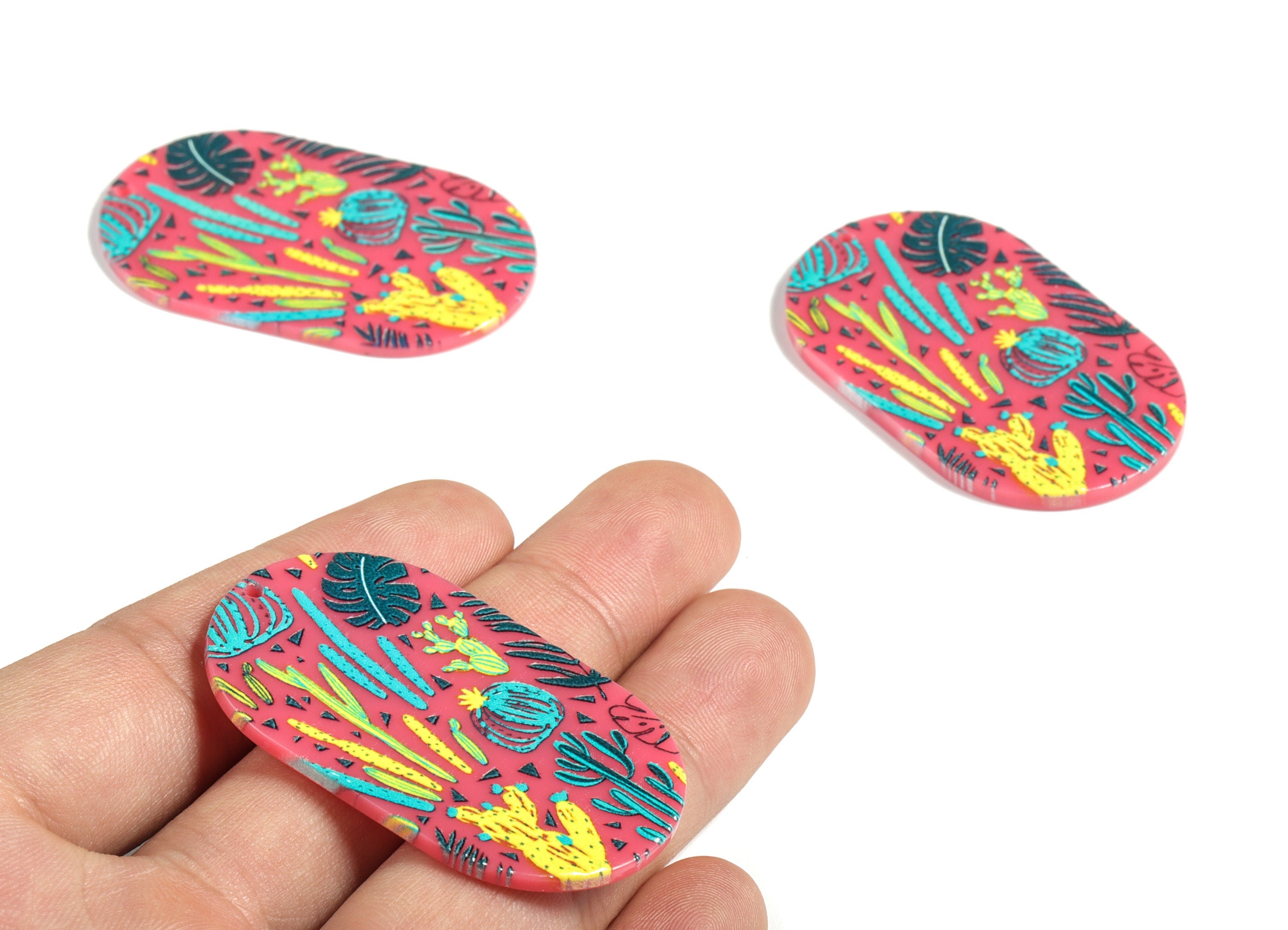 Acrylic Oval Leafs Earring Charms - Acrylic Oval Leaves Earrings - Earring Findings - Jewelry Supplies - 46.73x36.56x2.61mm - AC2217 - DOMEDBAZAAR