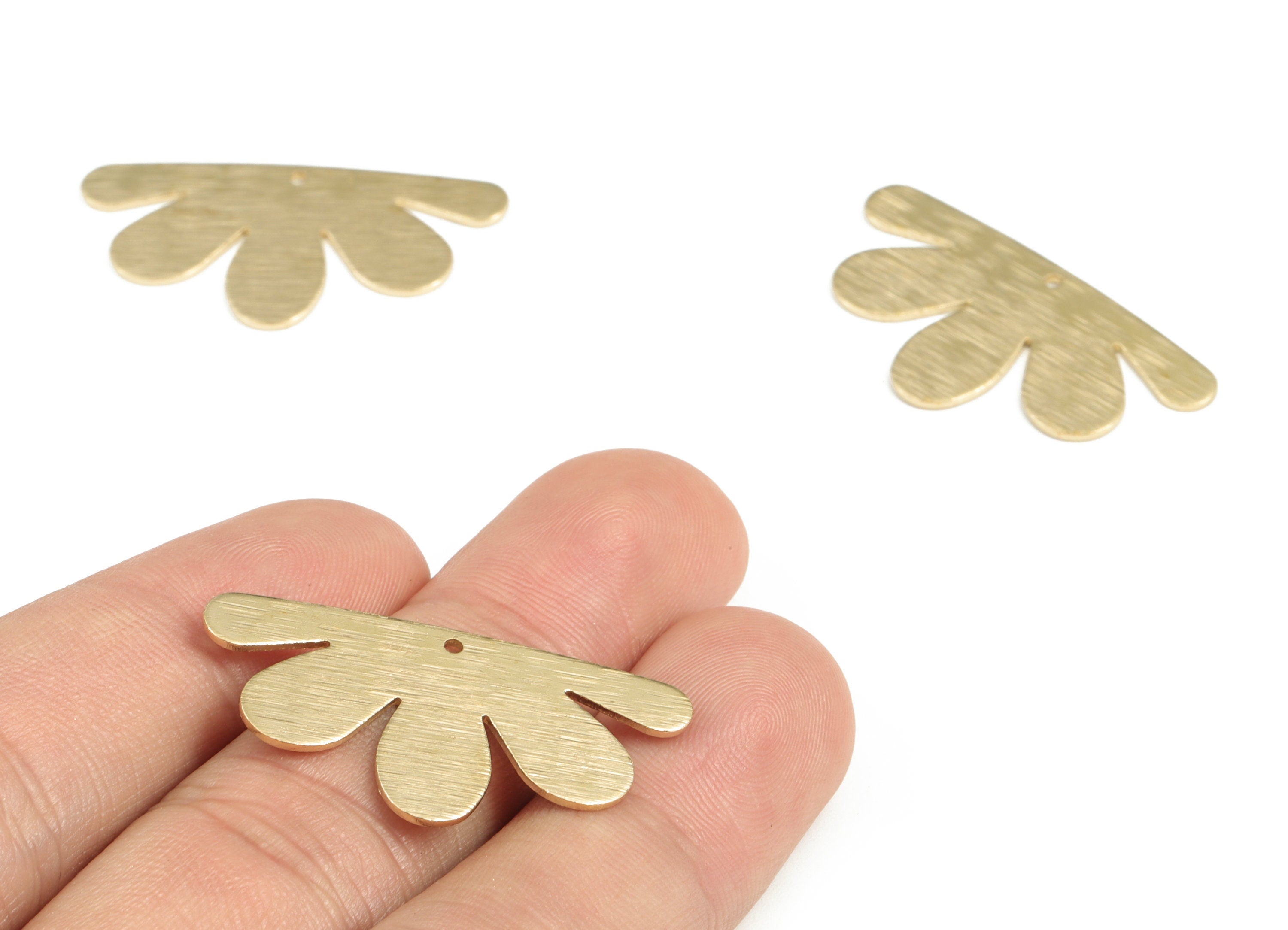 Brass Textured Flower Earring Charms - Raw Brass Flower Pendant - Earring Findings - Jewelry Supplies - 33.78x18.09x0.78mm - PP3781 - DOMEDBAZAAR