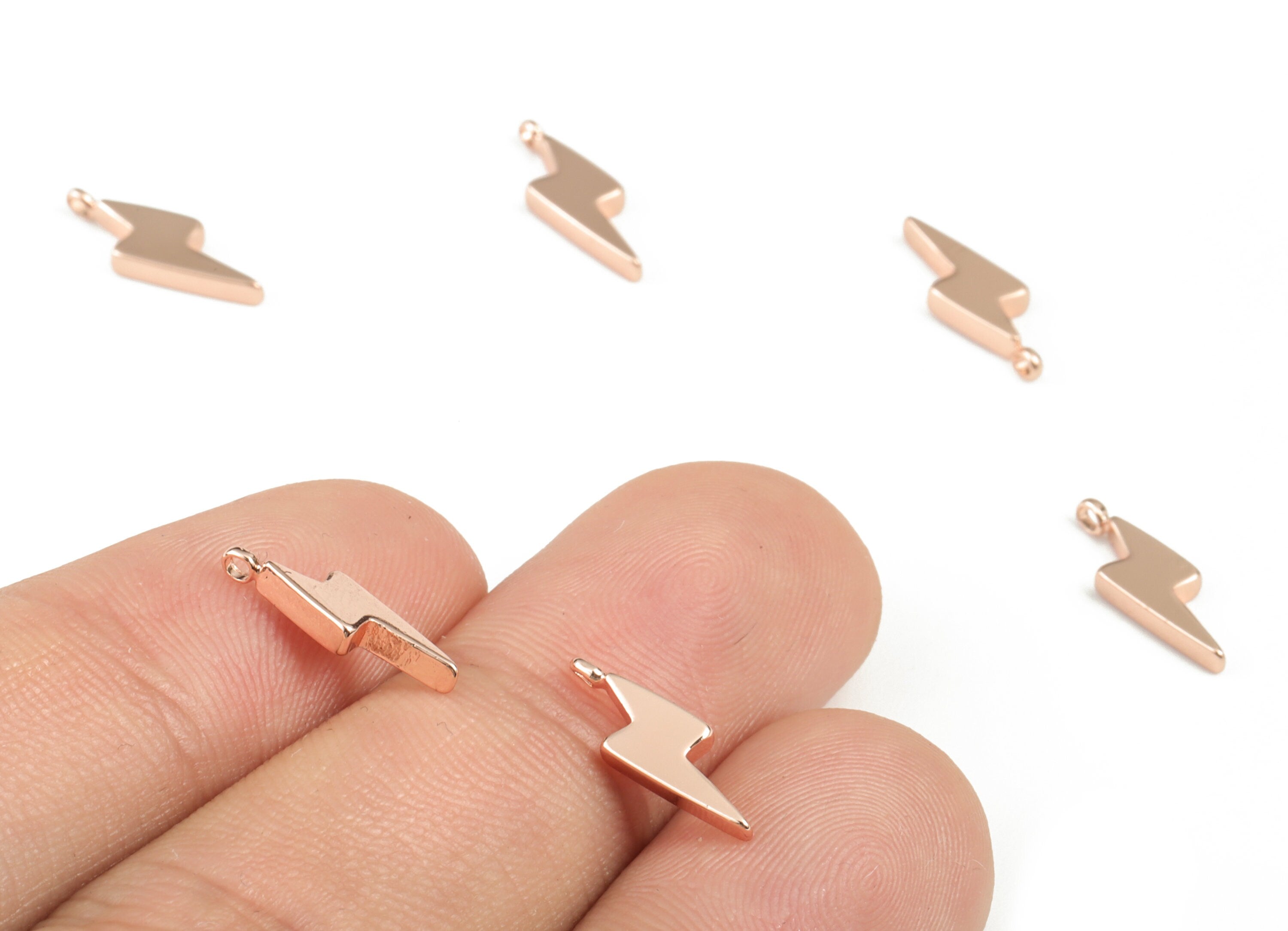 Brass Lightning Bolt Earring Charms - Rose Gold Lightning Pendant - 18K Real Rose Gold Plated Brass Charm - 13.18x4x1.8mm - RGP2804R - DOMEDBAZAAR