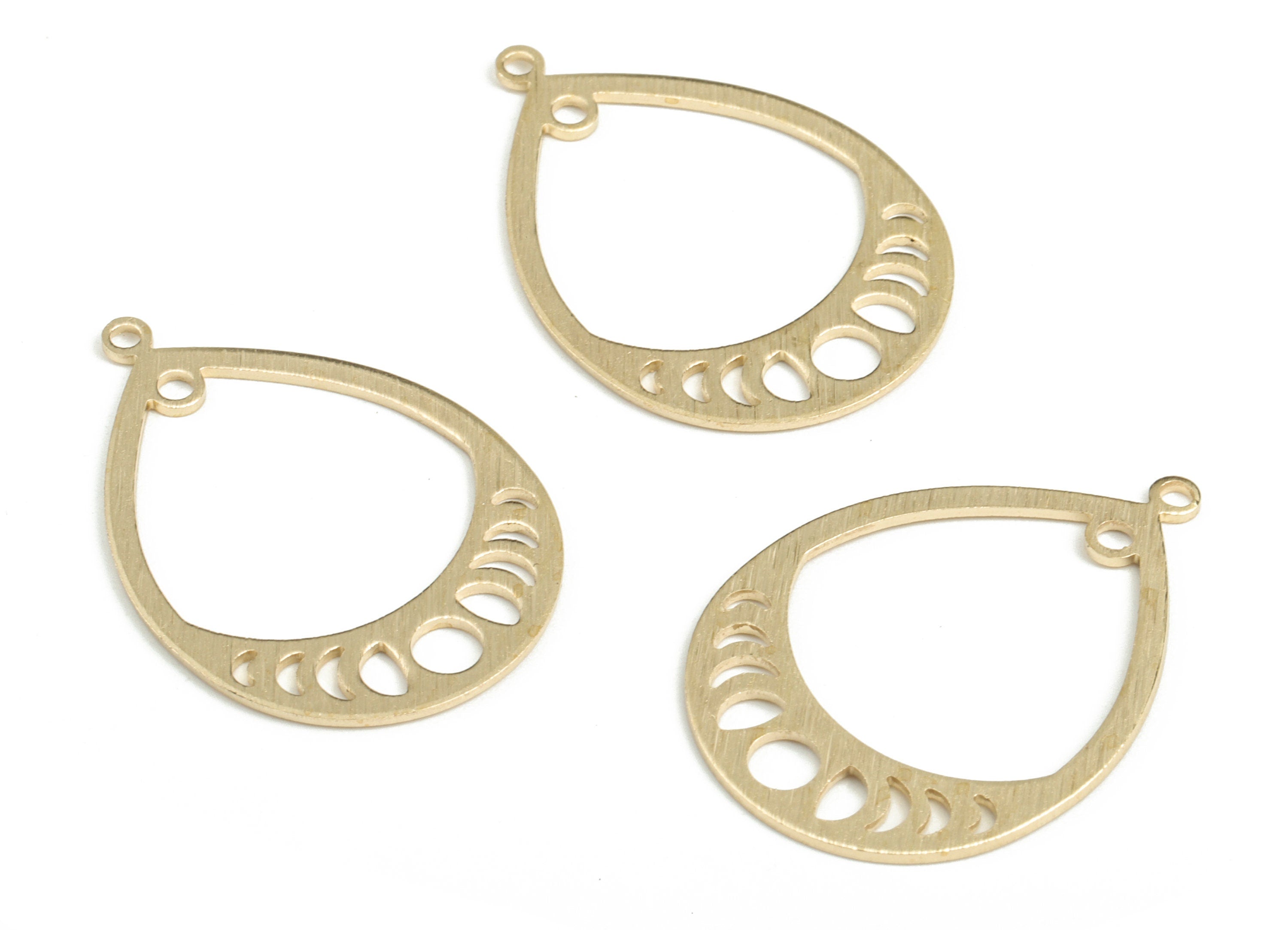 Brass Textured Drop Earring Connector - Raw Brass Phases Of Moon Charms - Earring Findings - Jewelry Supplies - 30.55x21.51x0.89mm - PP3813 - DOMEDBAZAAR