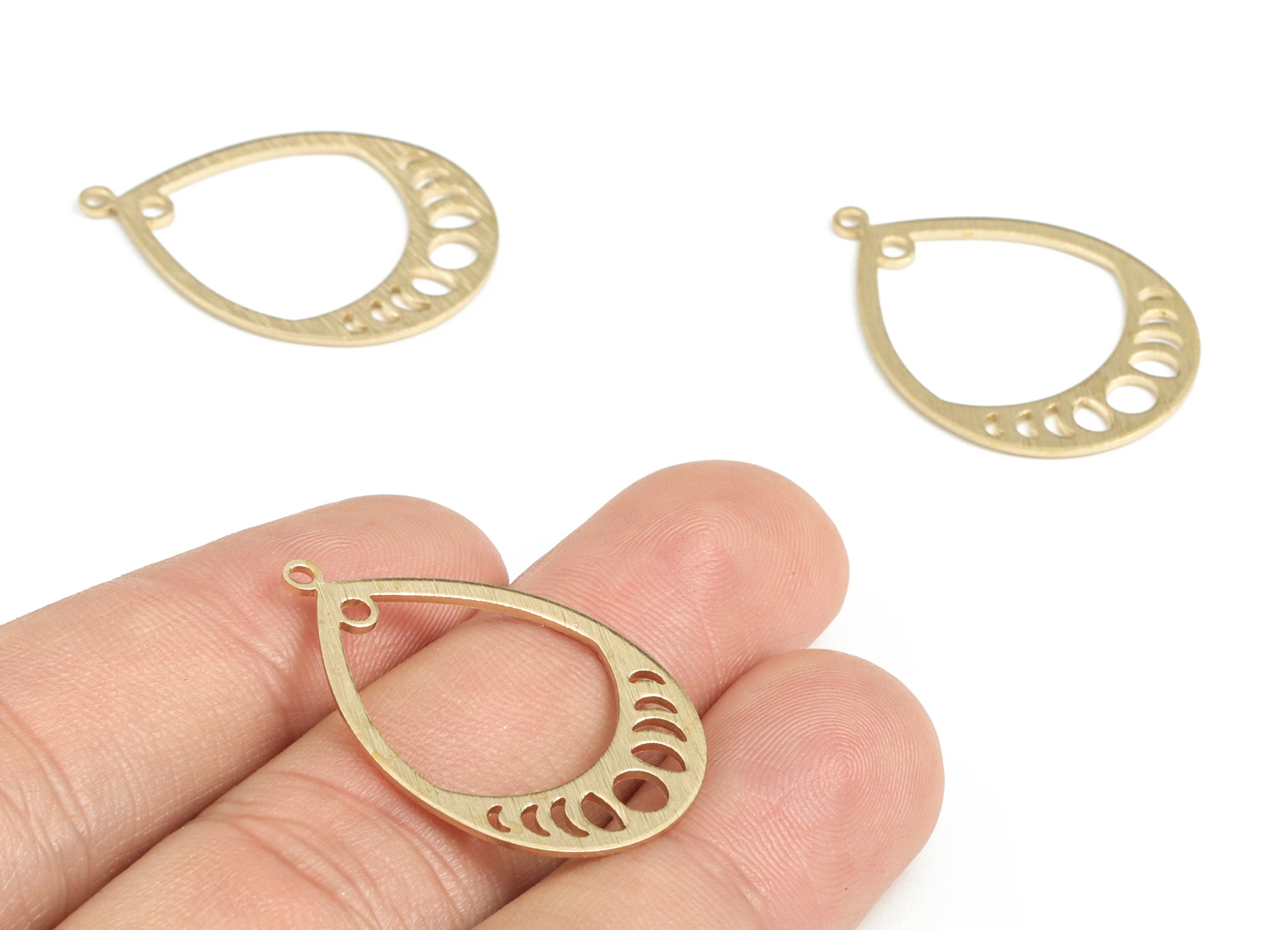 Brass Textured Drop Earring Connector - Raw Brass Phases Of Moon Charms - Earring Findings - Jewelry Supplies - 30.55x21.51x0.89mm - PP3813 - DOMEDBAZAAR