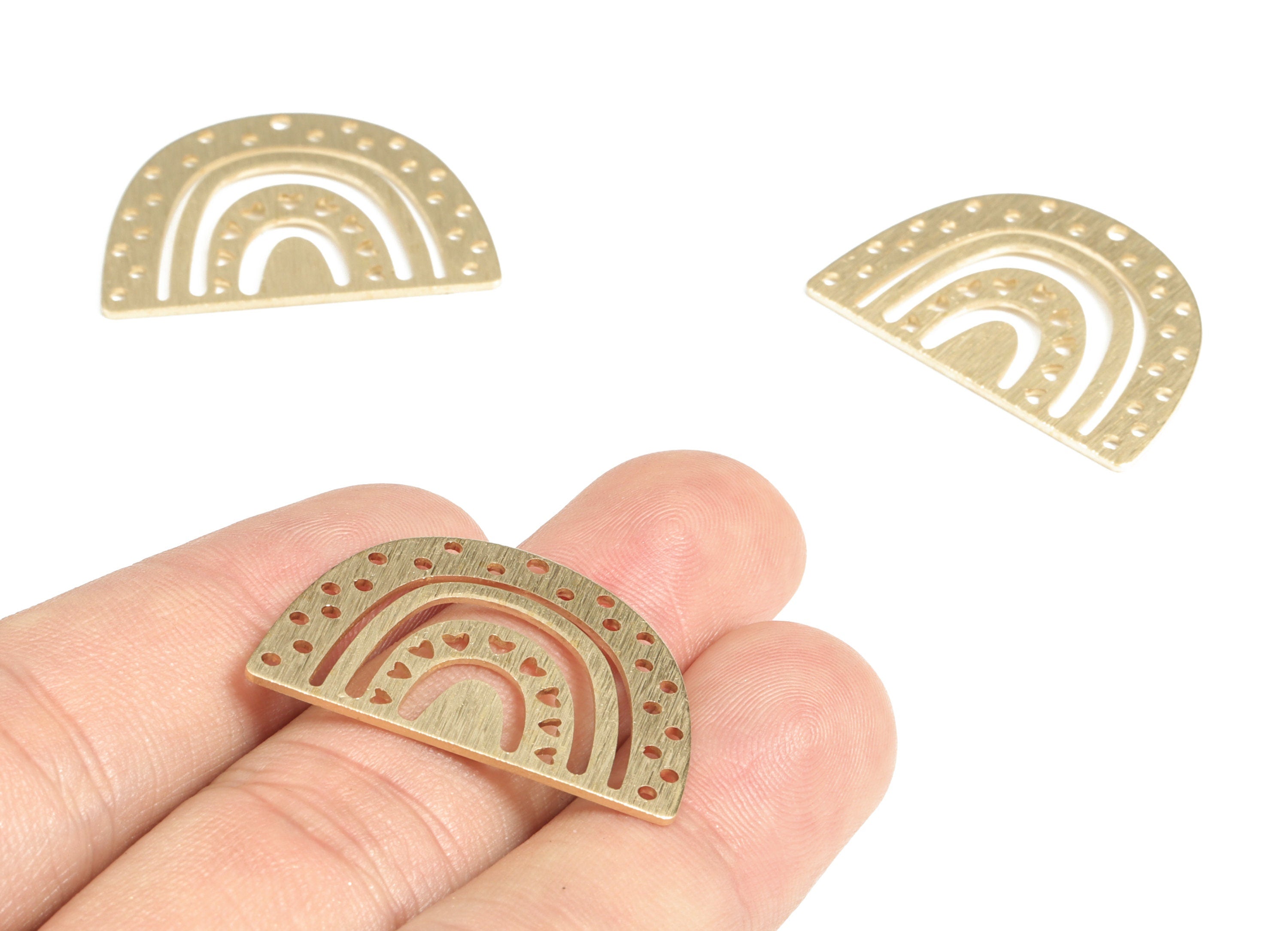 Brass Textured Semicircle Hearts Earring Charms - Raw Brass Half Moon Pendant - Jewelry Making Supplies - 30.65x21.38x0.97mm - PP3812 - DOMEDBAZAAR