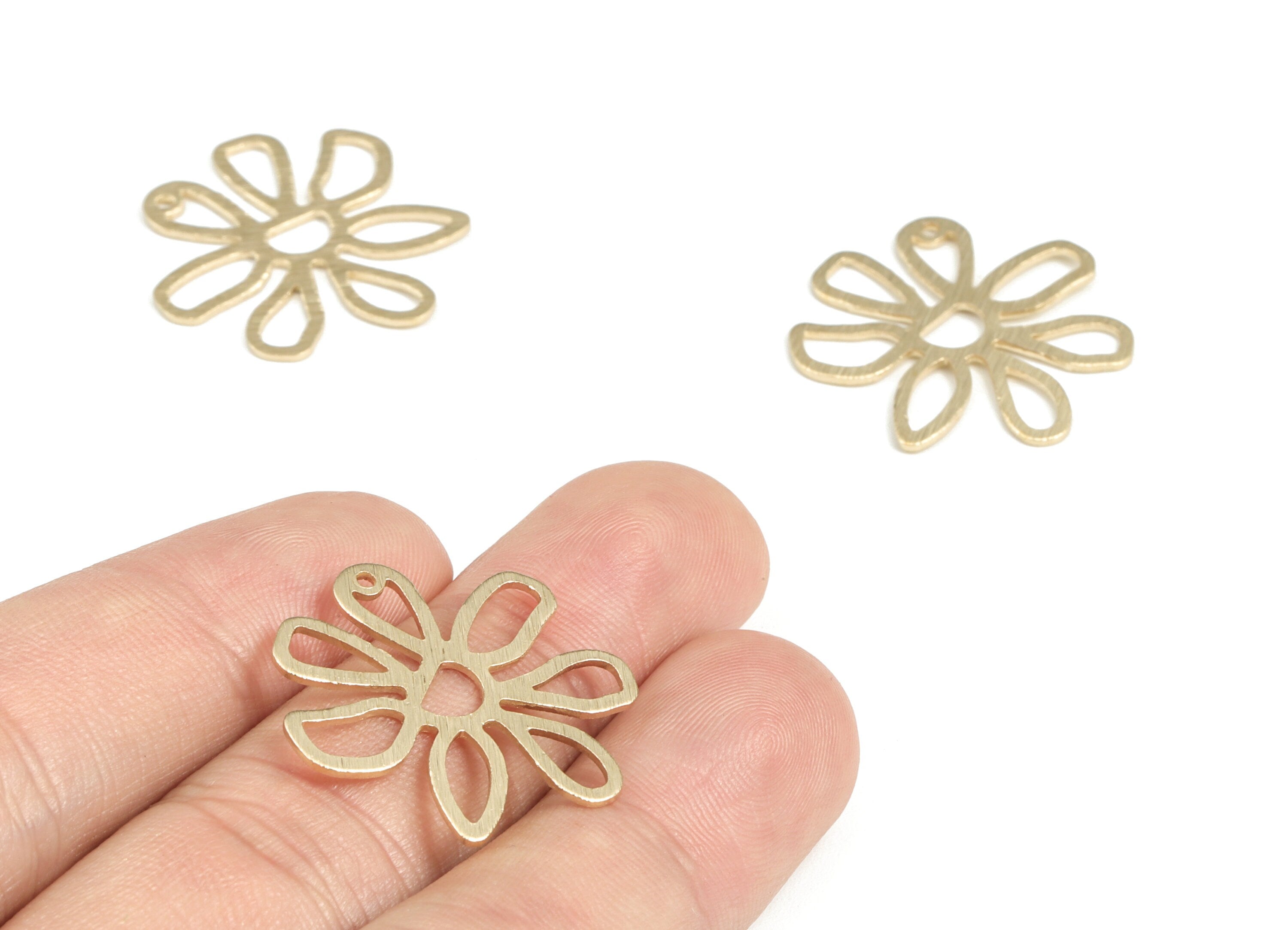 Brass Textured Flower Earring Charms - Raw Brass Flower Pendant - Earring Findings - Jewelry Making Supplies - 25.74x24.81x0.83mm - PP3821 - DOMEDBAZAAR