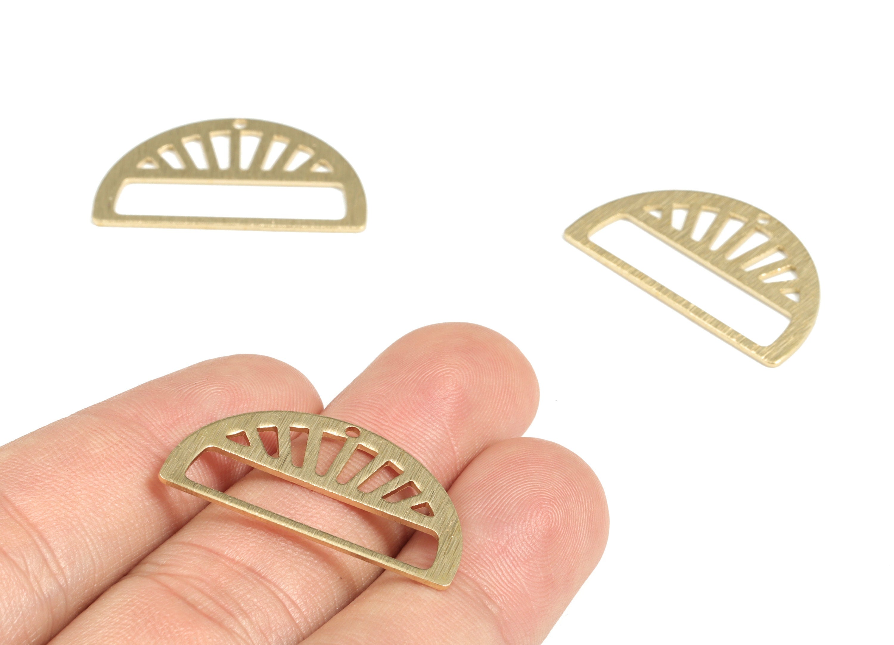 Brass Textured Semicircle Earring Connector - Raw Brass Half Moon Earring Charms - Jewelry Making Supplies - 30.06x17.42x0.78mm - PP3829 - DOMEDBAZAAR