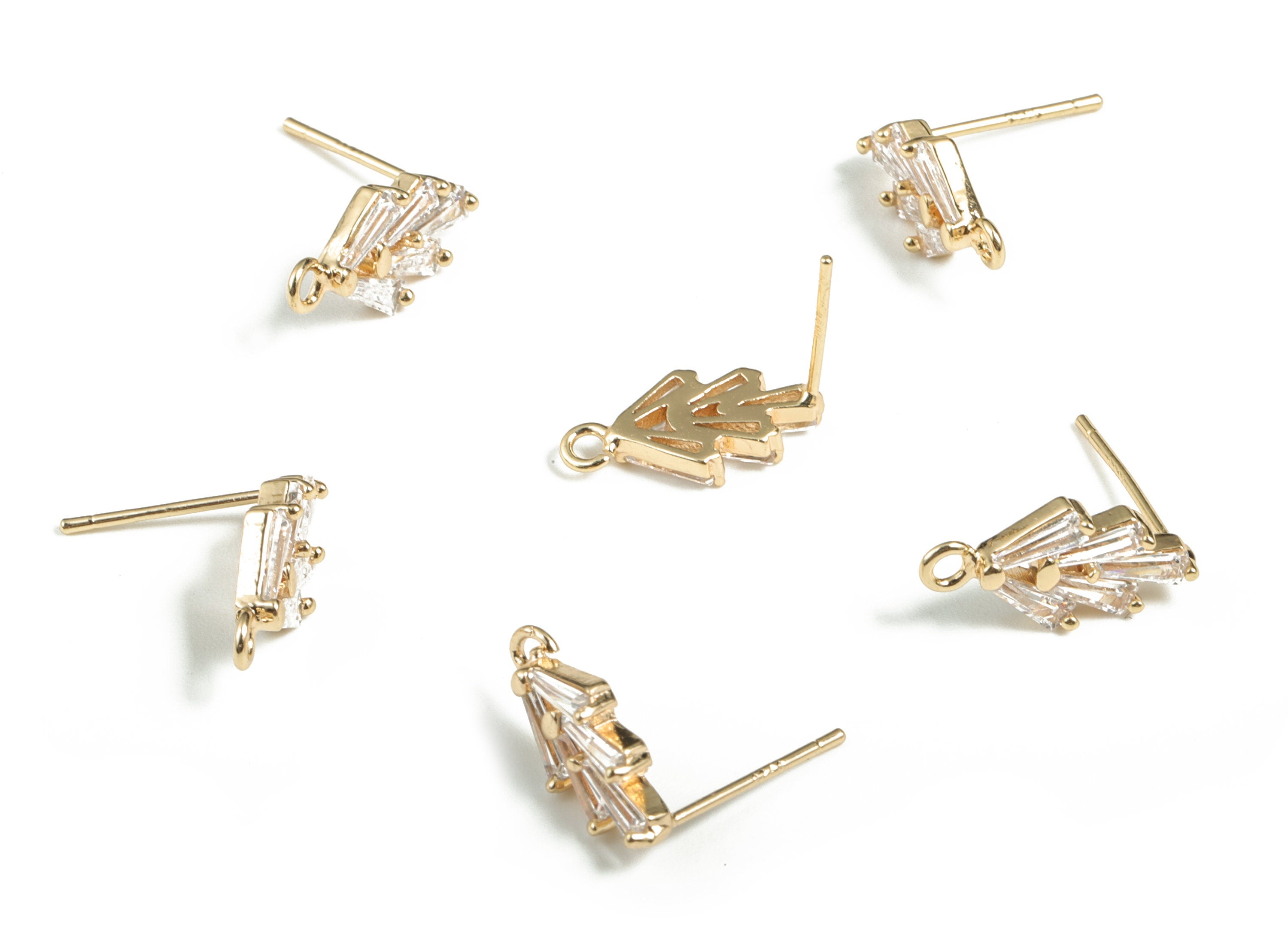 Brass Stem Earring Stud With Zircons - Brass Stem Earring Post - 18K Real Gold Plated Brass – Jewelry Supplies - 14.86x7.62x2.76mm - RGP2888 - DOMEDBAZAAR