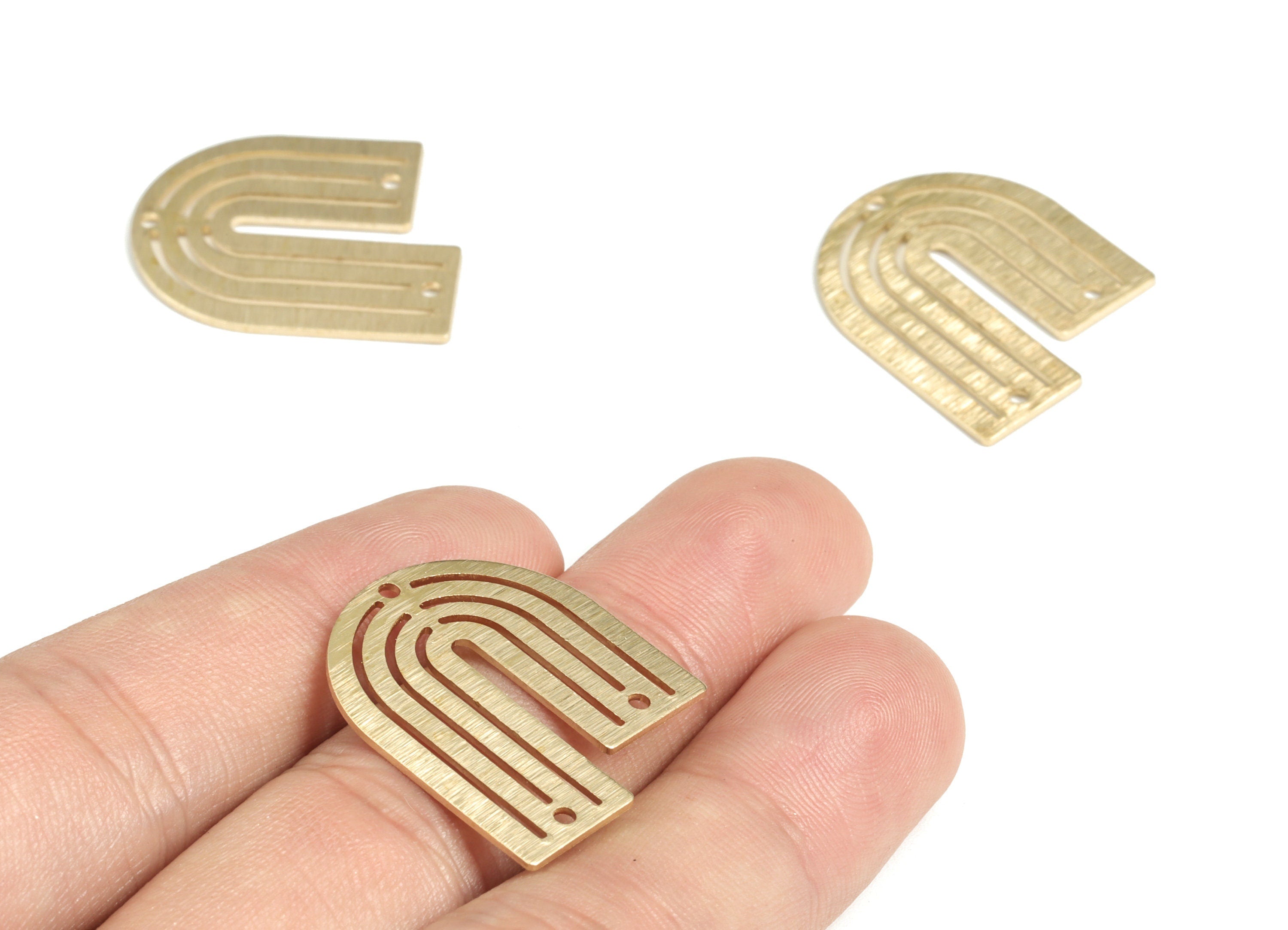 Brass Textured Rainbow Earring Connector - Raw Brass Rainbow Earring Charms - 3 Holes - Jewelry Making Supplies - 27x22.82x0.99mm - PP3825 - DOMEDBAZAAR