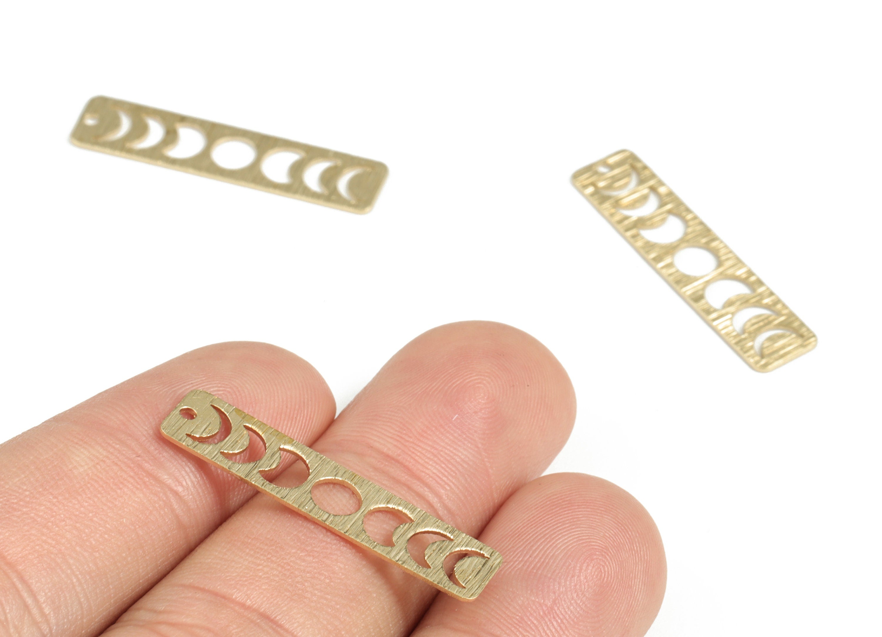 Brass Textured Phases Of Moon Earring Charms - Raw Brass Rectangle Pendant - Earring Findings - Jewelry Supplies - 30.22x7x0.53mm - PP3814 - DOMEDBAZAAR