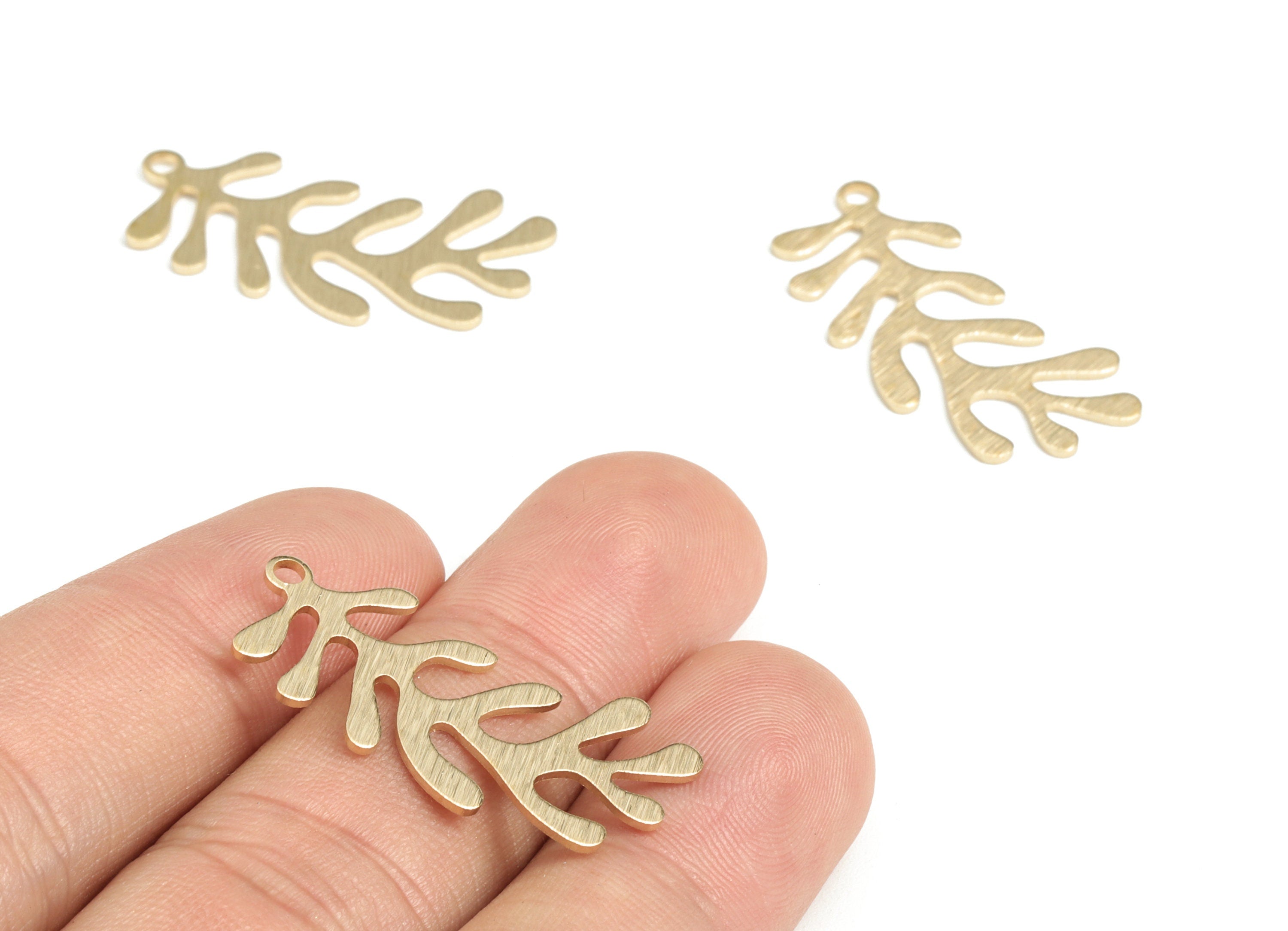 Brass Textured Branch Earring Charms - Raw Brass Leaf Pendant - Earring Findings - Jewelry Making Supplies - 30.72x14.19x0.78mm - PP3831 - DOMEDBAZAAR