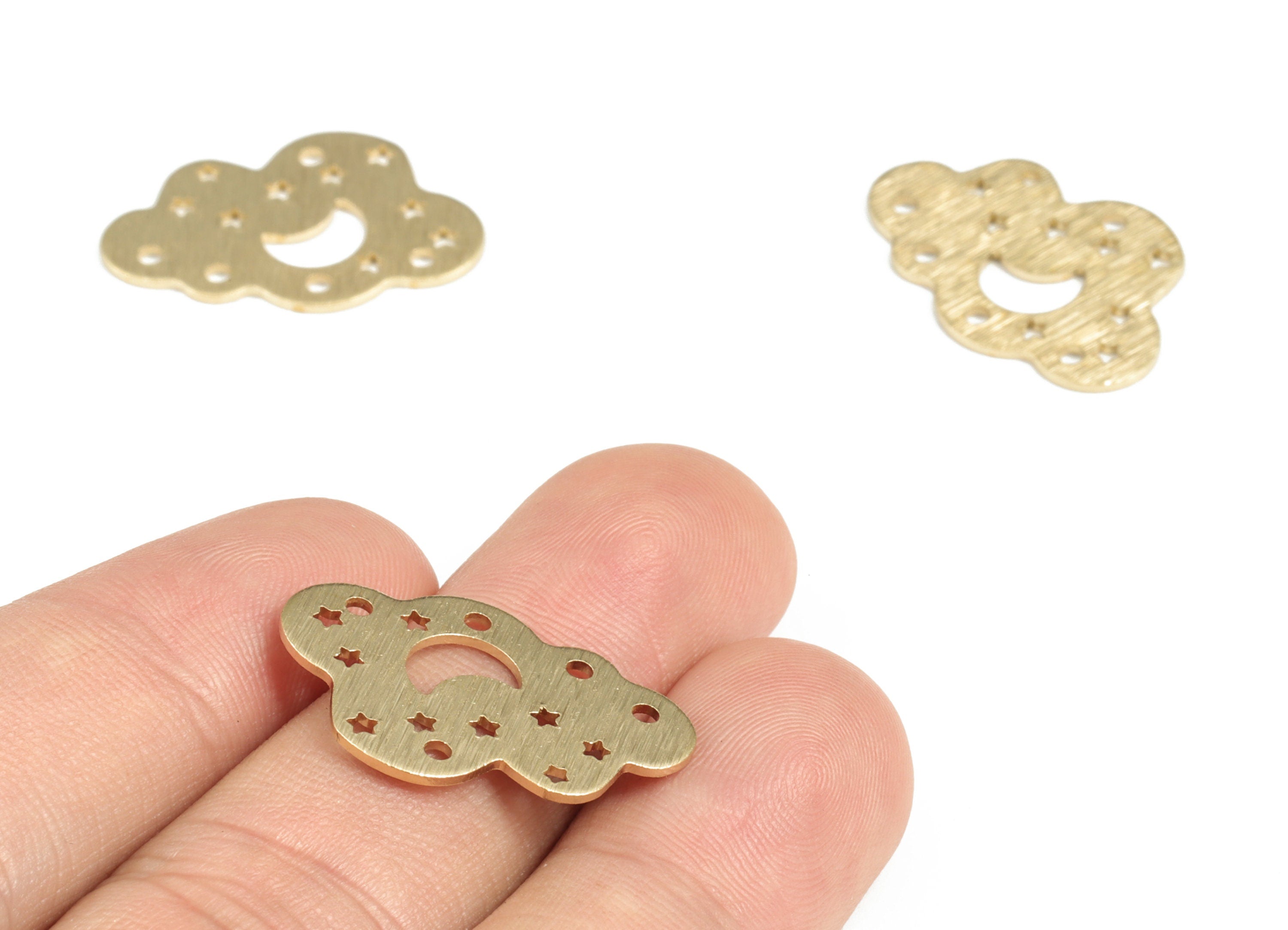 Brass Textured Cloud Crescent Stars Earring Charms - Raw Brass Moon Cloud Stars Pendant - Jewelry Making Supplies - 25x16.76x0.84mm - PP3816 - DOMEDBAZAAR