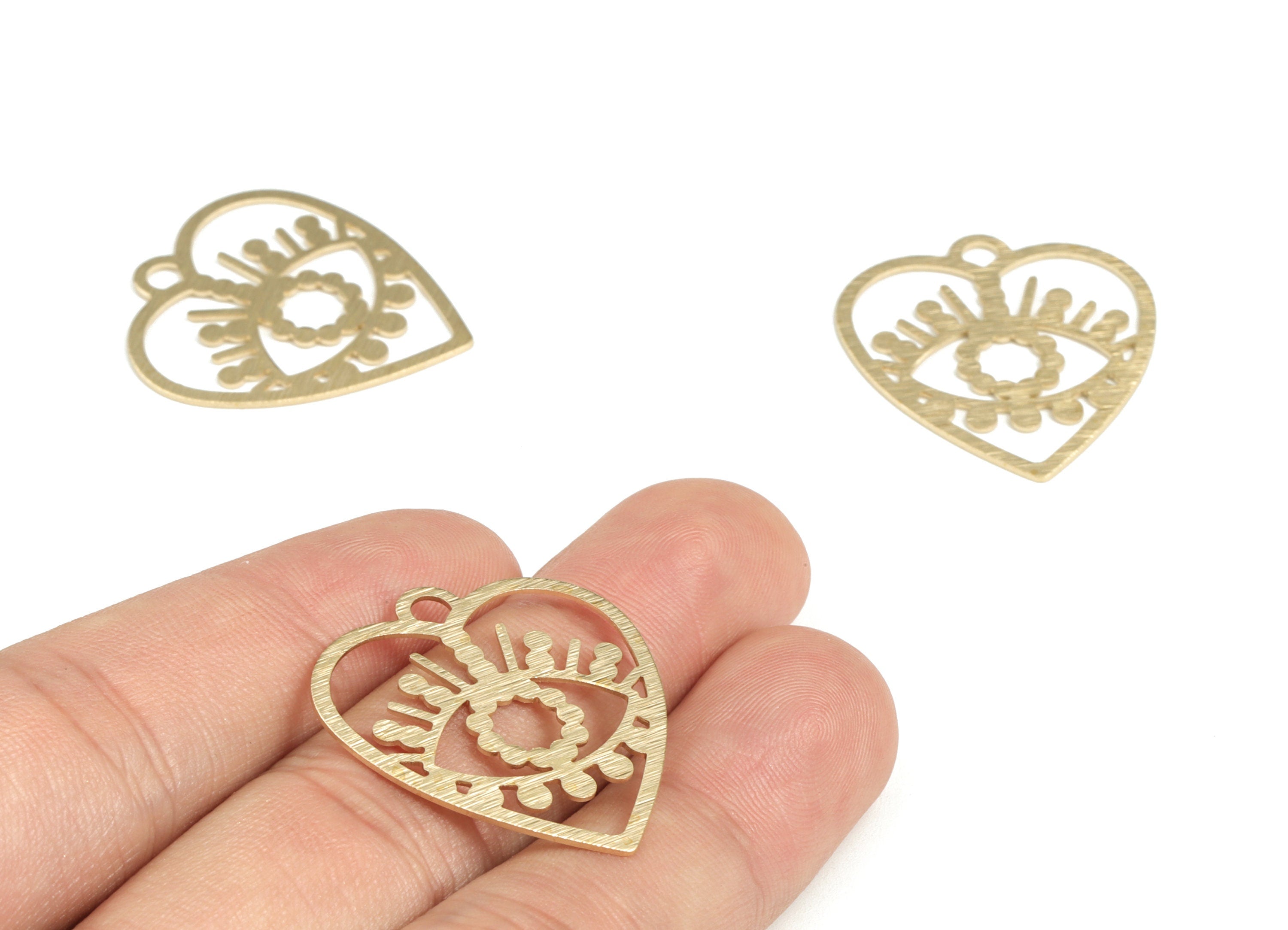 Brass Textured Heart Eye Earring Charms - Raw Brass Heart Pendant - Earring Finding - Jewelry Making Supplies - 29.78x27.18x0.63mm - PP3820 - DOMEDBAZAAR