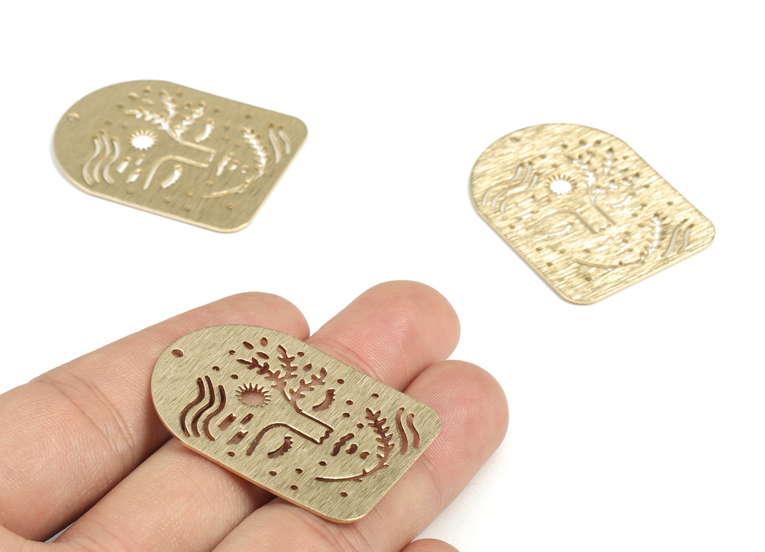 Brass Textured Woman Domed Earring Charms - Raw Brass Tree Sun Domed Pendant - Jewelry Making Supplies - 40.04x30.01x0.9mm - PP3822 - DOMEDBAZAAR
