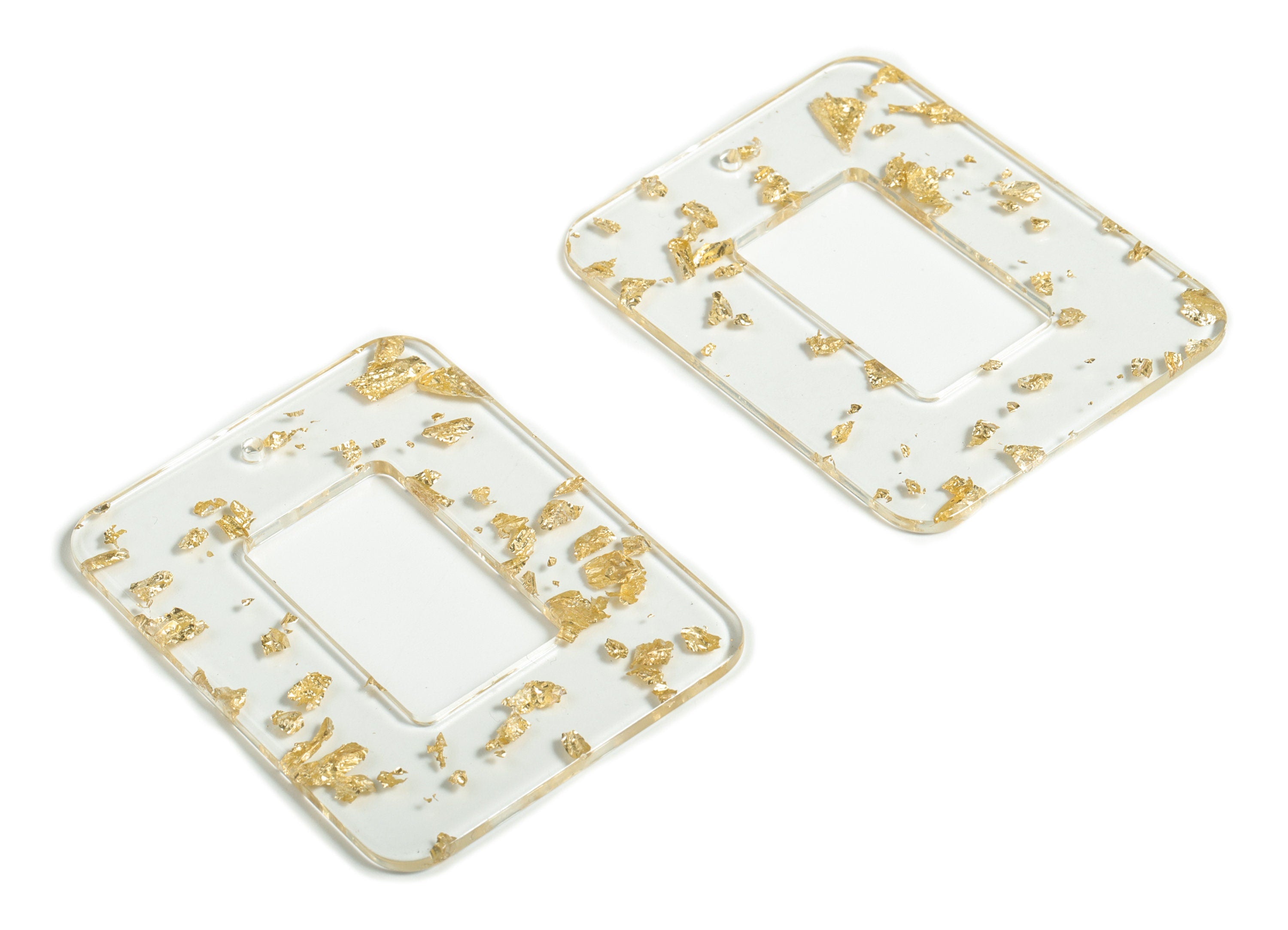 Acrylic Rectangle Earring Charms - Rectangle Pendant - Gold Foil & Confetti - Jewelry Supplies - Color Code: A255 - 65x49x3mm - AC1106-A255 - DOMEDBAZAAR