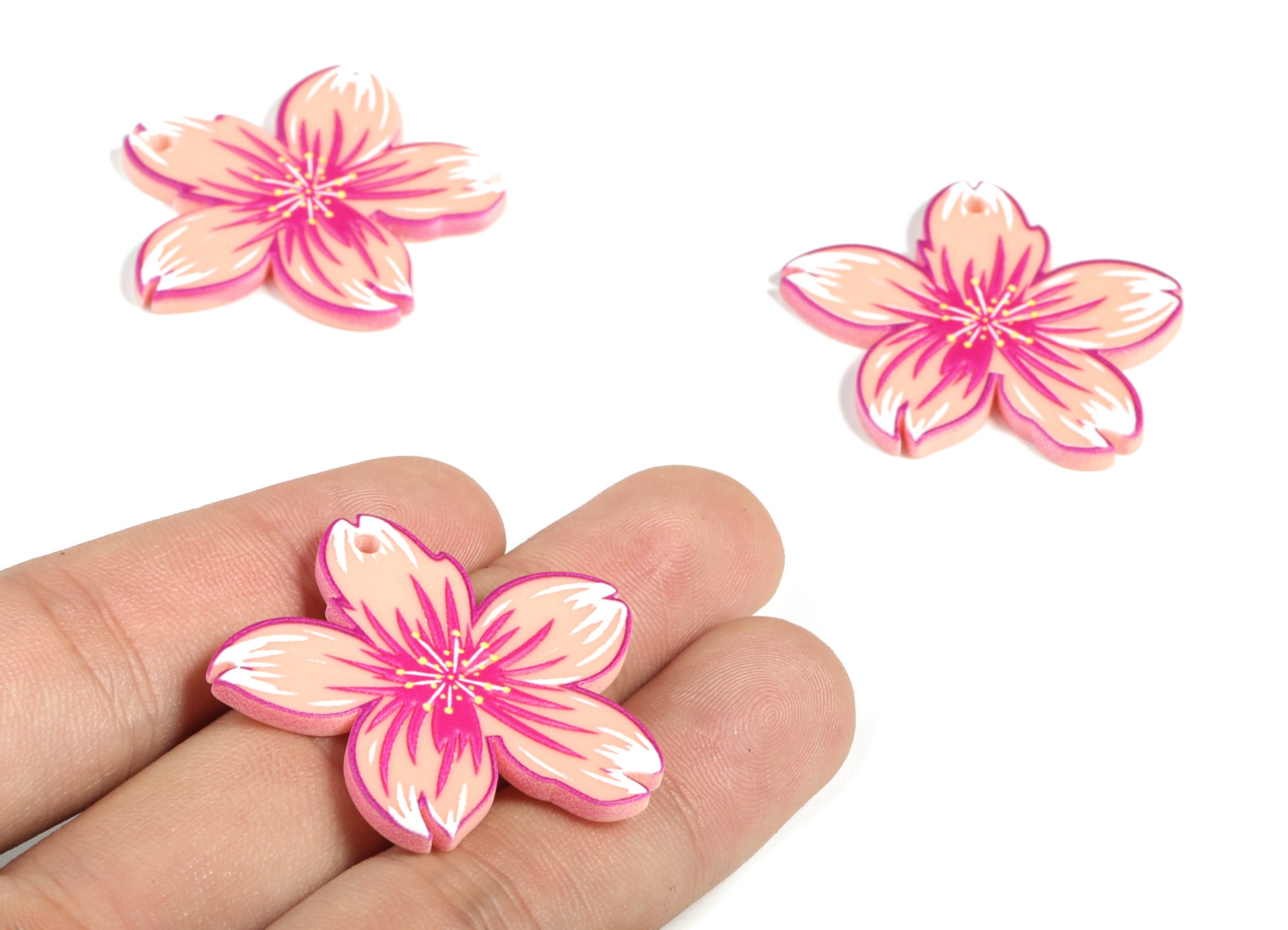 Acrylic Flower Earring Charms - Acrylic Flower Pendant - Earring Findings - Jewelry Making Supplies - 35.52x34.38x3.01mm - AC2227 - DOMEDBAZAAR