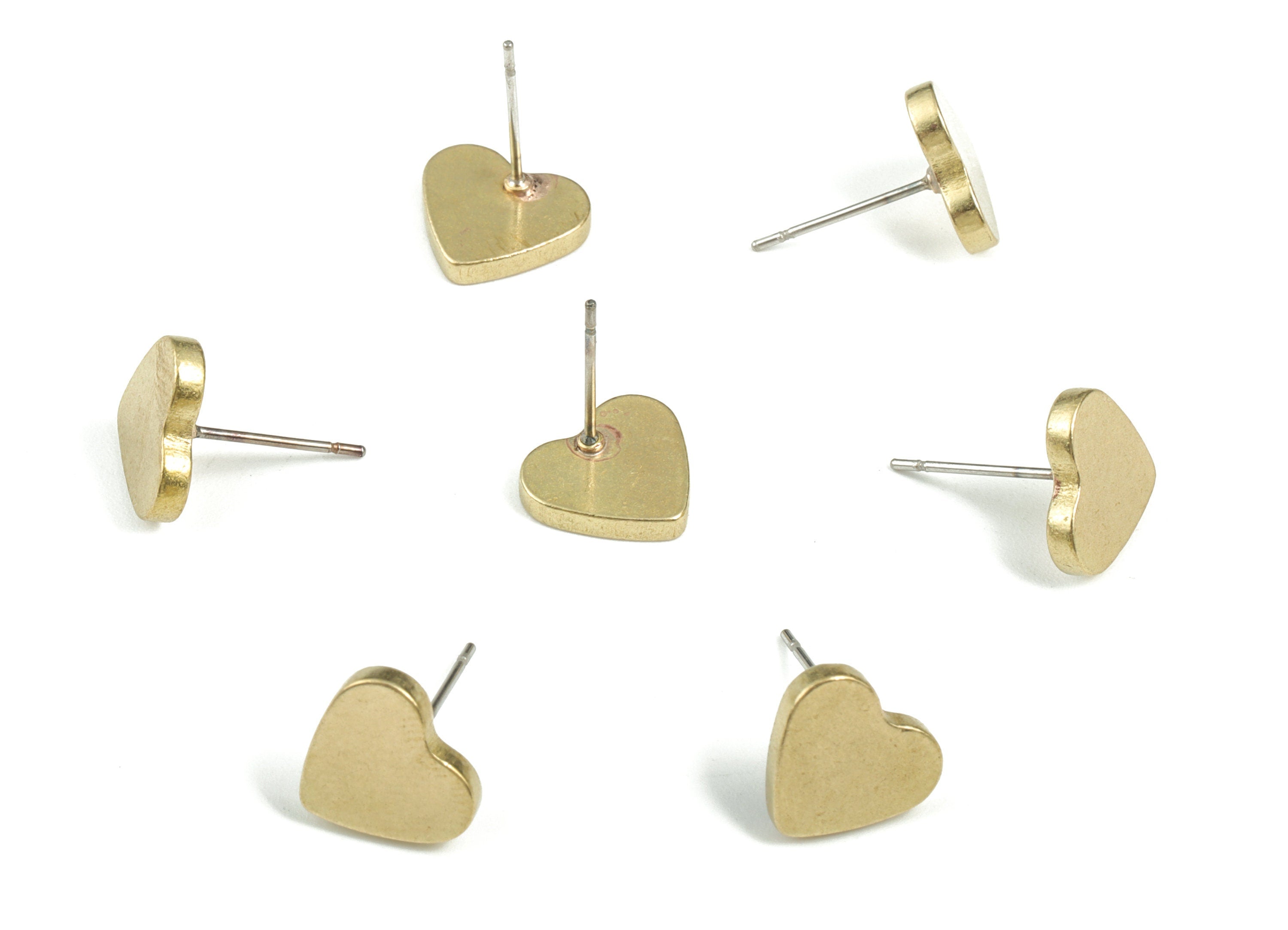 Raw Brass 316 Surgical Stainless Steel Stud – Brass Heart Earring Stud - Earring Post - Jewelry Making Supplies – 11.06x9.91x1.98mm - PP3772 - DOMEDBAZAAR