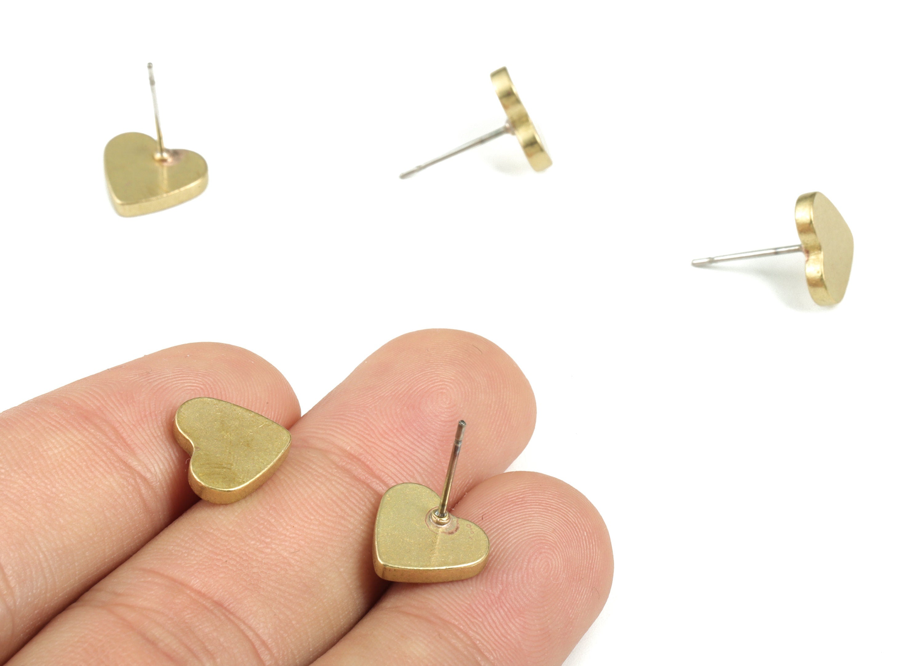 Raw Brass 316 Surgical Stainless Steel Stud – Brass Heart Earring Stud - Earring Post - Jewelry Making Supplies – 11.06x9.91x1.98mm - PP3772 - DOMEDBAZAAR