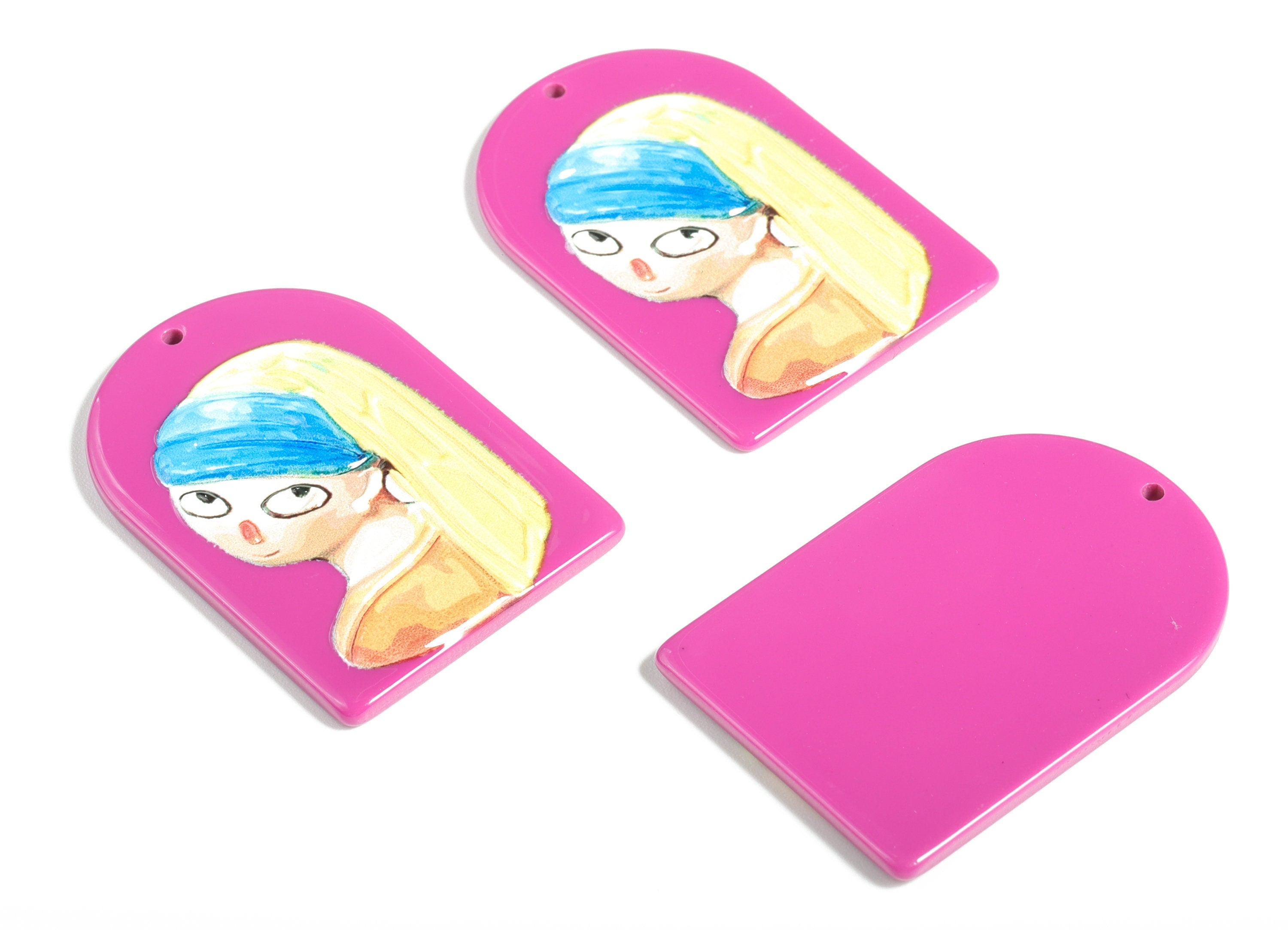 Acrylic D Girl with Long Hair Earring Charms - Acrylic Domed Earrings - Earring Findings - Jewelry Supplies - 39.68x27.14x2.53mm - AC2225 - DOMEDBAZAAR