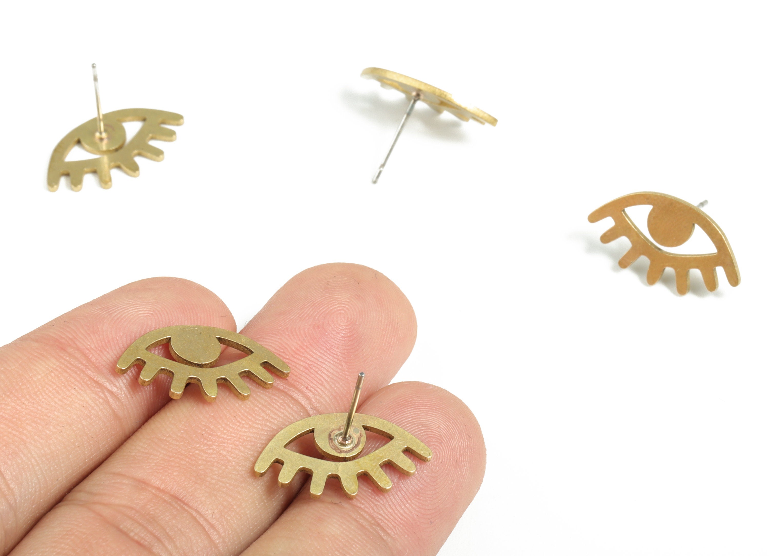 Raw Brass 316 Surgical Stainless Steel Stud – Brass Eye Earring Stud -Jewelry Making Supplies – 20.10x11.18x1.00mm - PP3773 - DOMEDBAZAAR