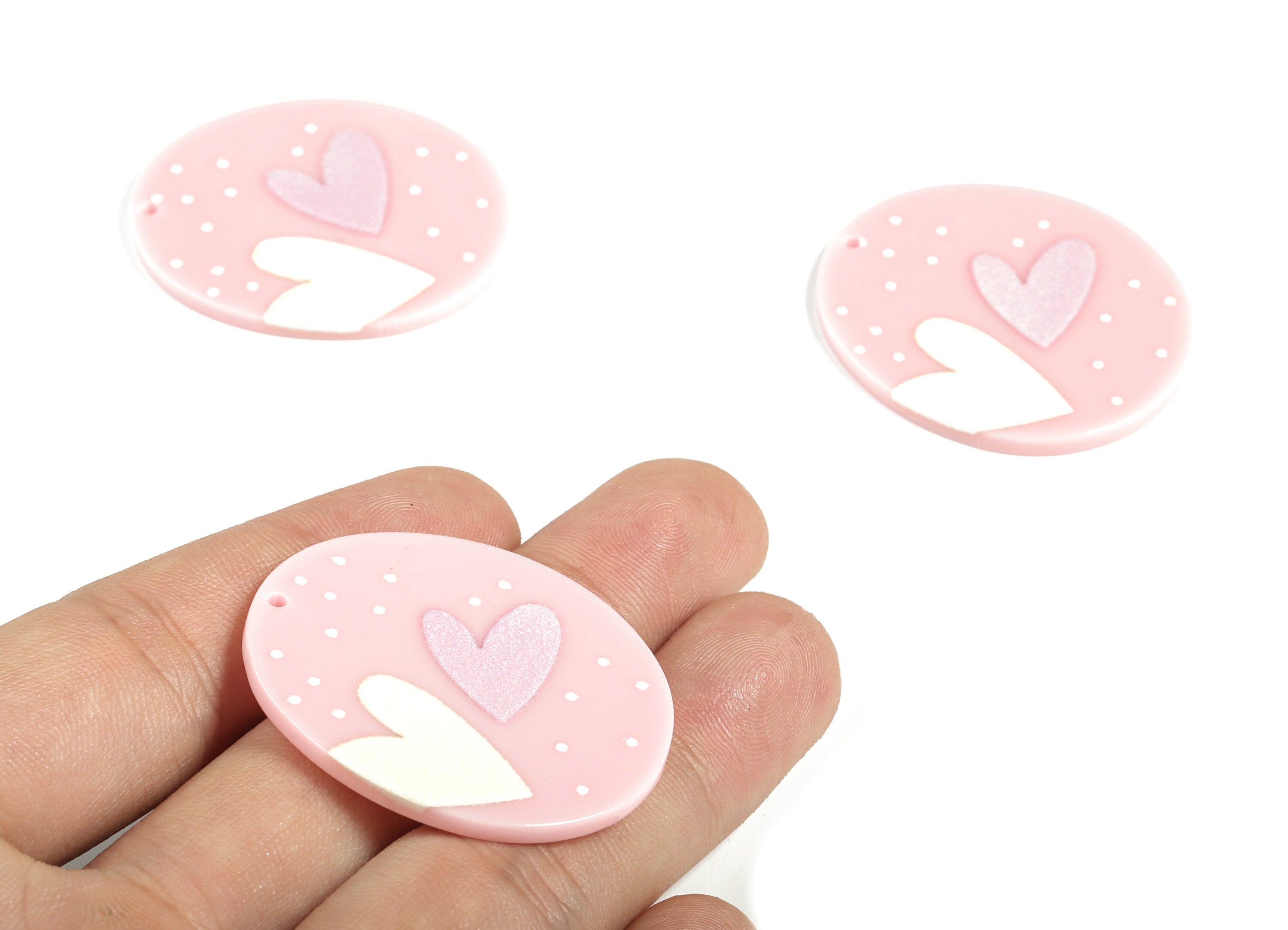 Acrylic Oval Heart Earring Charms - Acrylic Oval Heart Earrings - Earring Findings - Jewelry Making Supplies - 39.93x34.89x2.06mm - AC2224 - DOMEDBAZAAR