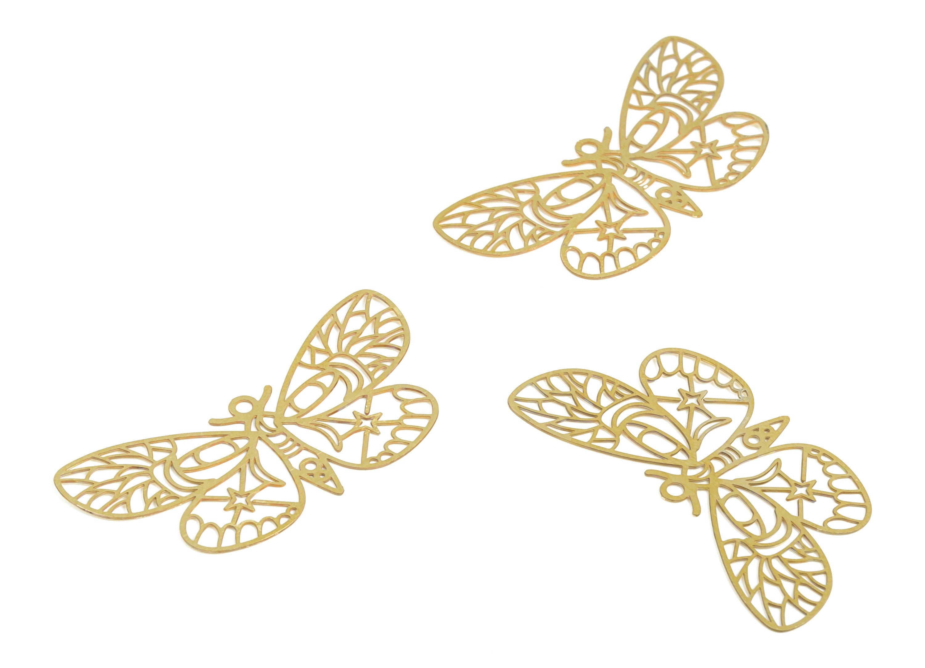 Brass Butterfly Earring Charms - Raw Brass Butterfly Pendant - Earring Findings - Jewellery Making Supplies - 41.22x19.79x0.29mm - JJB6627 - DOMEDBAZAAR