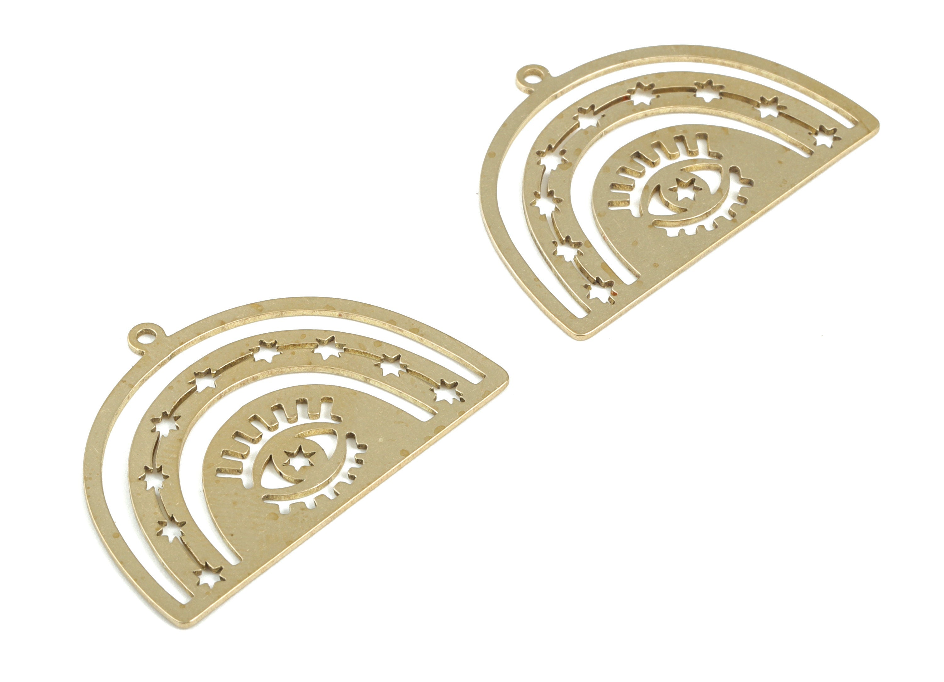 Half Moon Raw Brass Eye Pendants - Brass Half Moon Eye Charm - Earring Findings - Jewelry Making Supplies - 34.92x24.91x0.71mm - PP3774 - DOMEDBAZAAR