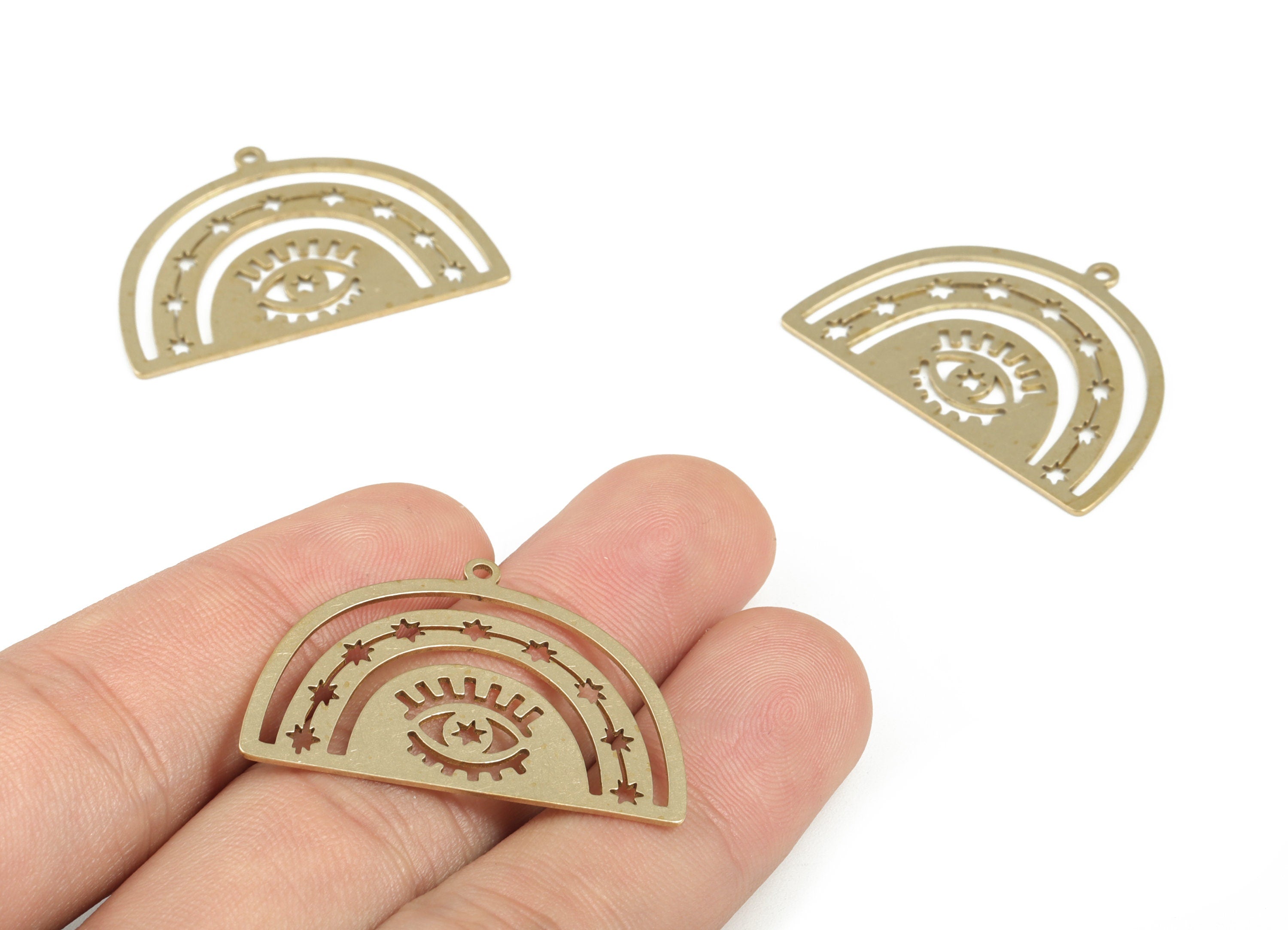 Half Moon Raw Brass Eye Pendants - Brass Half Moon Eye Charm - Earring Findings - Jewelry Making Supplies - 34.92x24.91x0.71mm - PP3774 - DOMEDBAZAAR