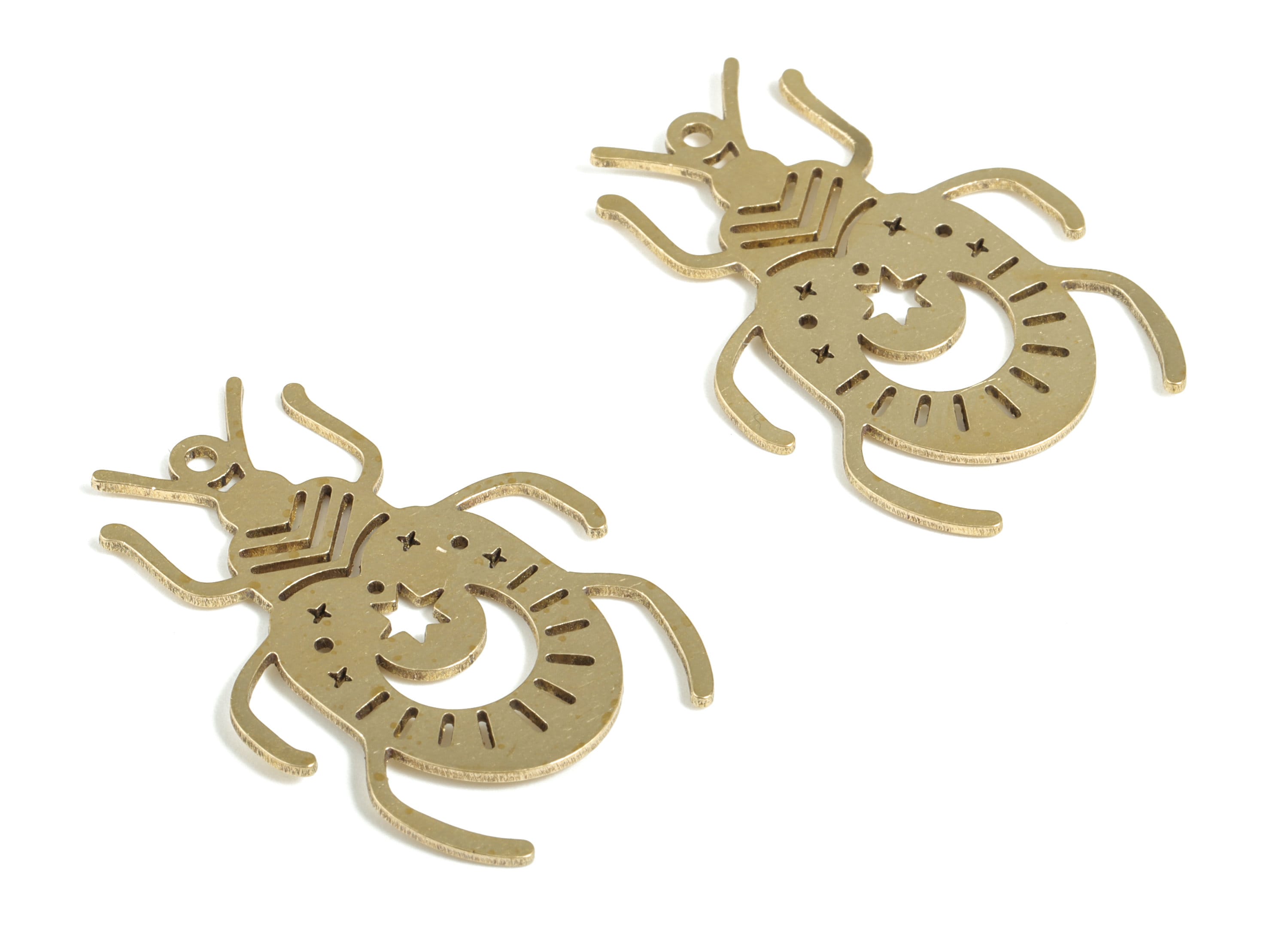 Brass Insect Moon Charms - Hollow Ladybird Charm – Moon With Star Insect Pendant – Jewelry Making Supplies - 34.89x25.37x0.8mm - PP3775 - DOMEDBAZAAR