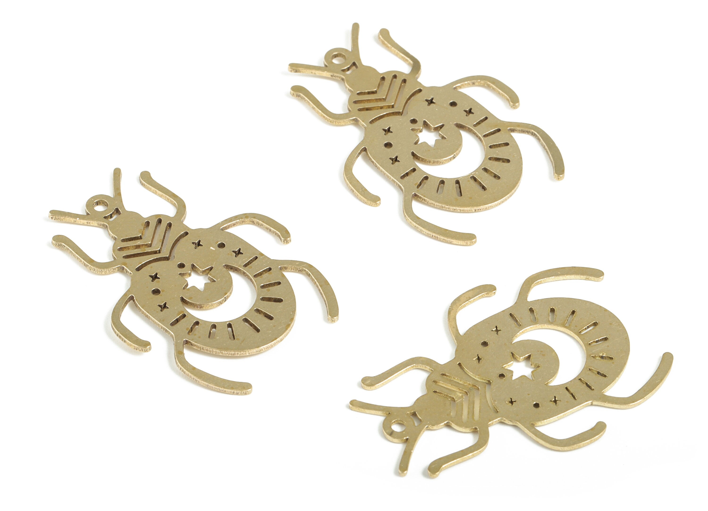 Brass Insect Moon Charms - Hollow Ladybird Charm – Moon With Star Insect Pendant – Jewelry Making Supplies - 34.89x25.37x0.8mm - PP3775 - DOMEDBAZAAR
