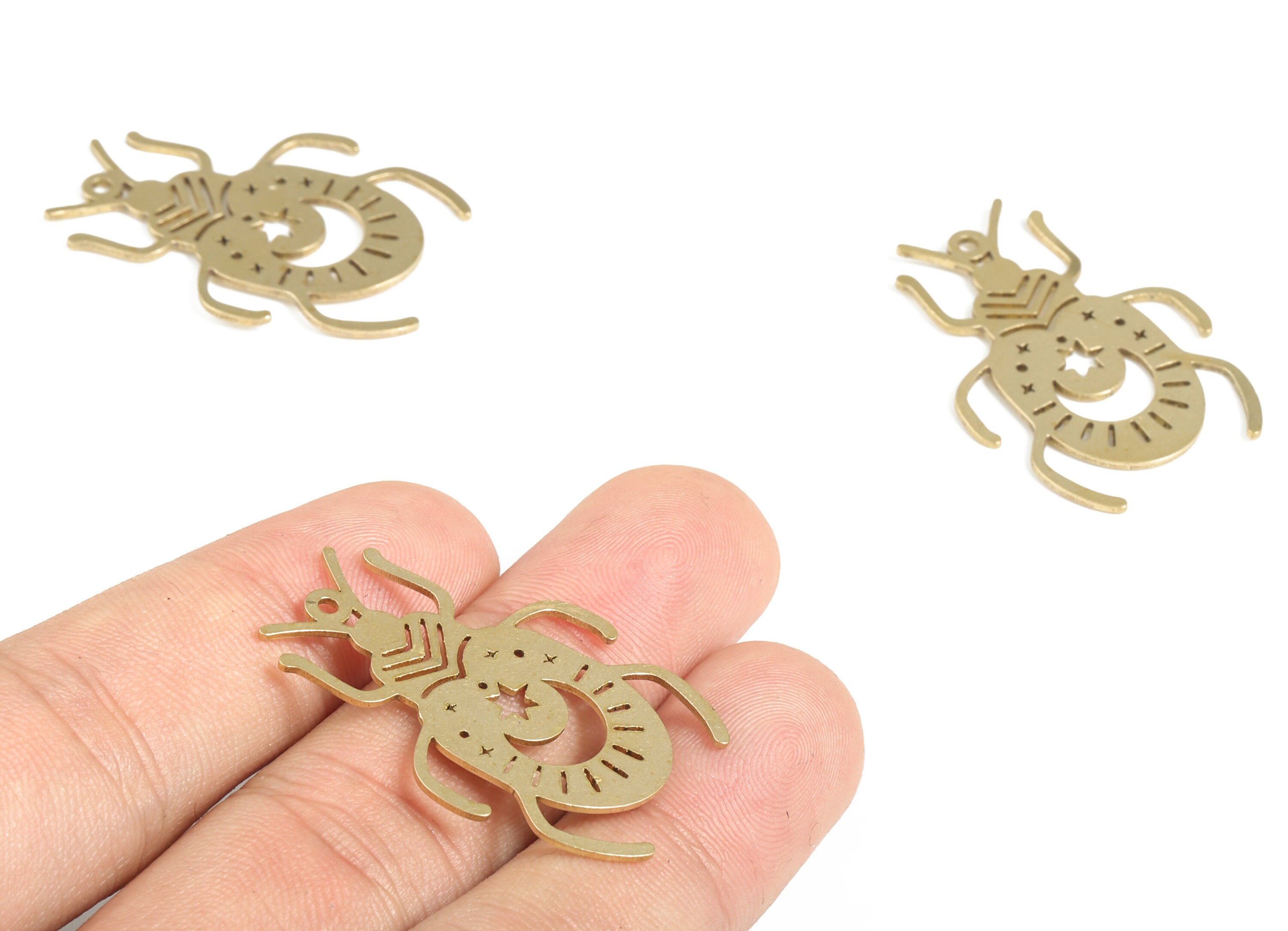 Brass Insect Moon Charms - Hollow Ladybird Charm – Moon With Star Insect Pendant – Jewelry Making Supplies - 34.89x25.37x0.8mm - PP3775 - DOMEDBAZAAR