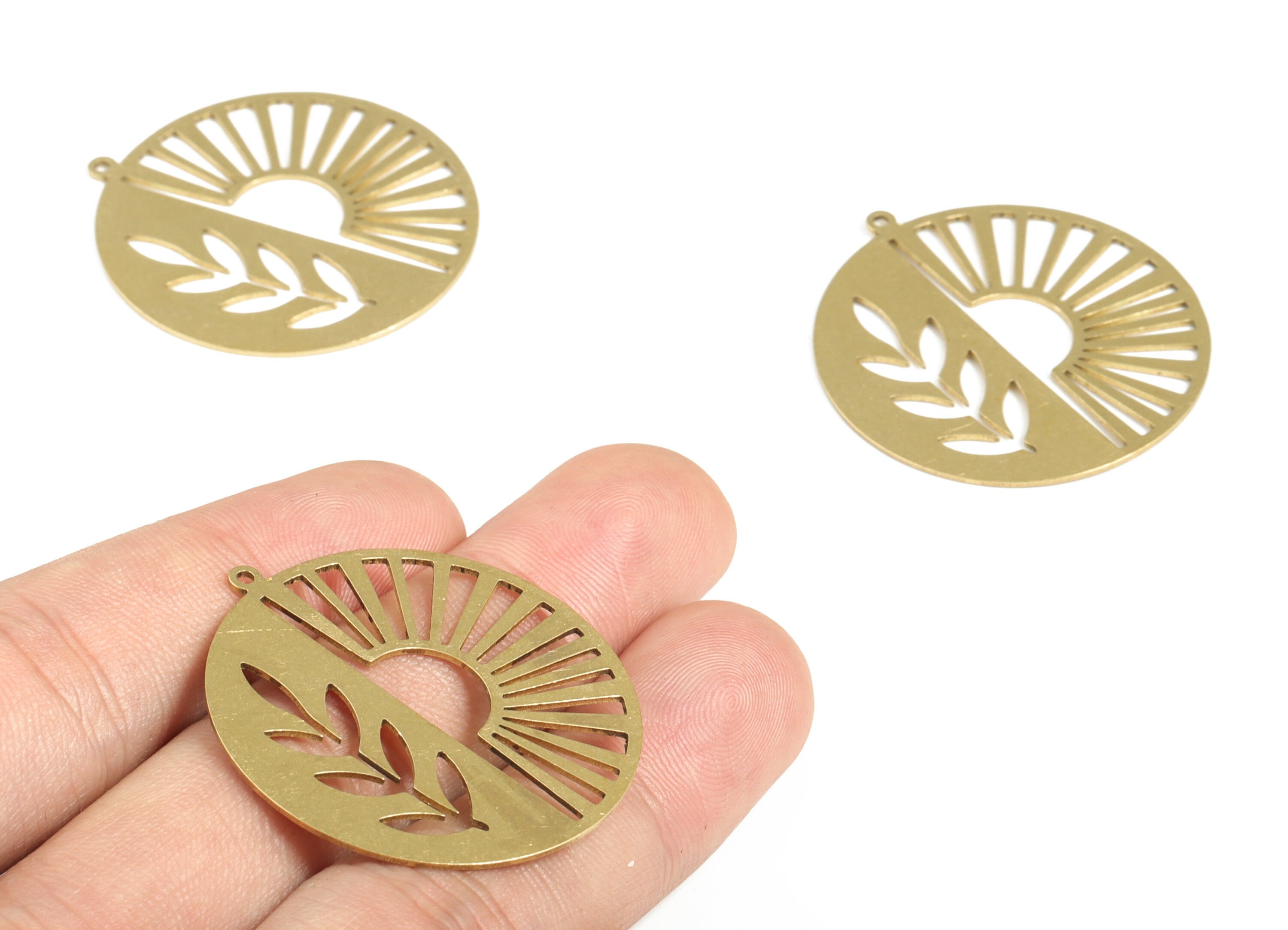 Brass Round Circle Tree Earring Charms - Raw Brass Circle Sun Tree Pendant - Jewelry Making Supplies - 37.62x35.01x0.68mm - PP3777 - DOMEDBAZAAR